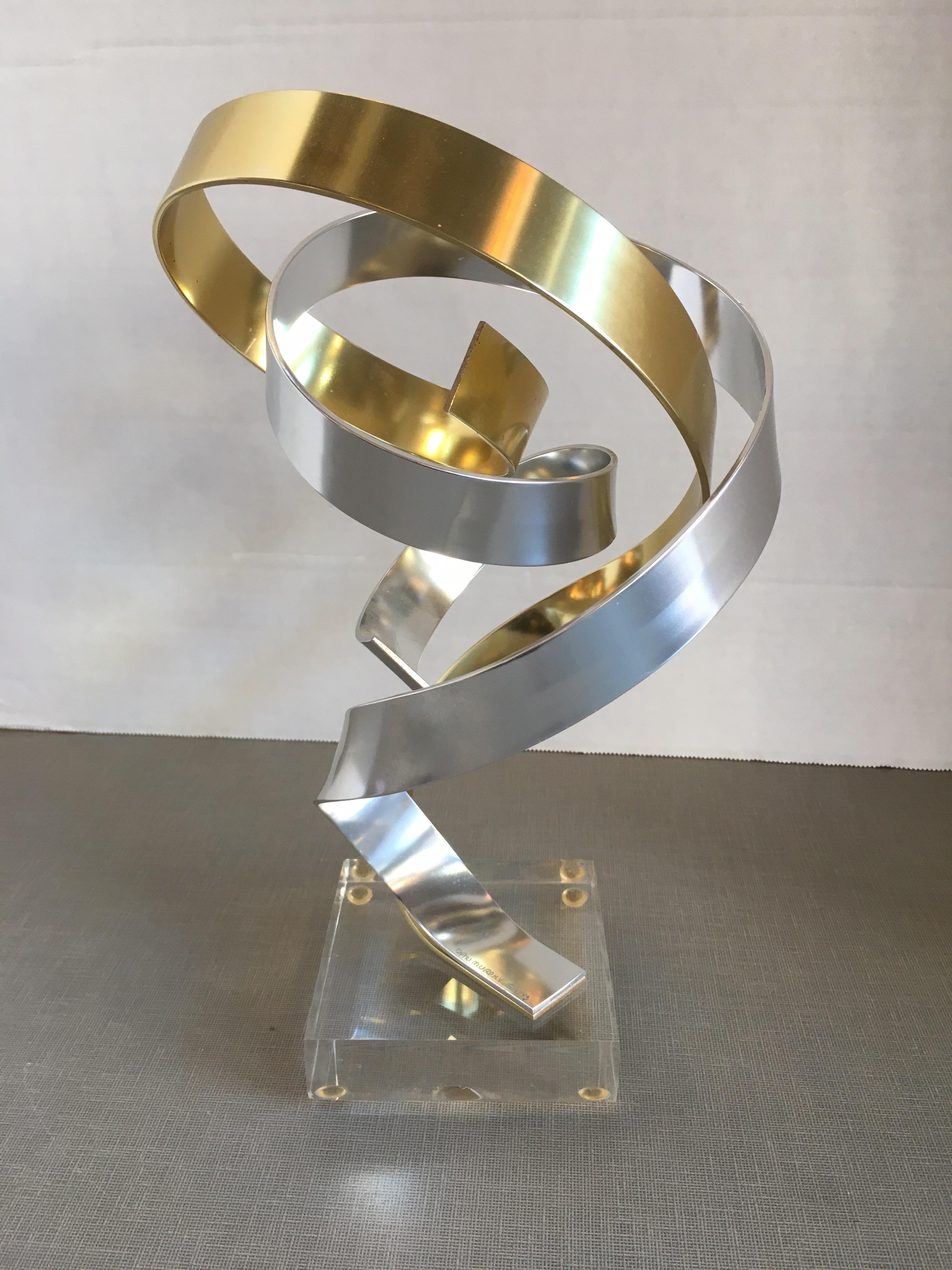 American Small Brass and Silver Aluminum Ribbon Sculpture by Dan Murphy