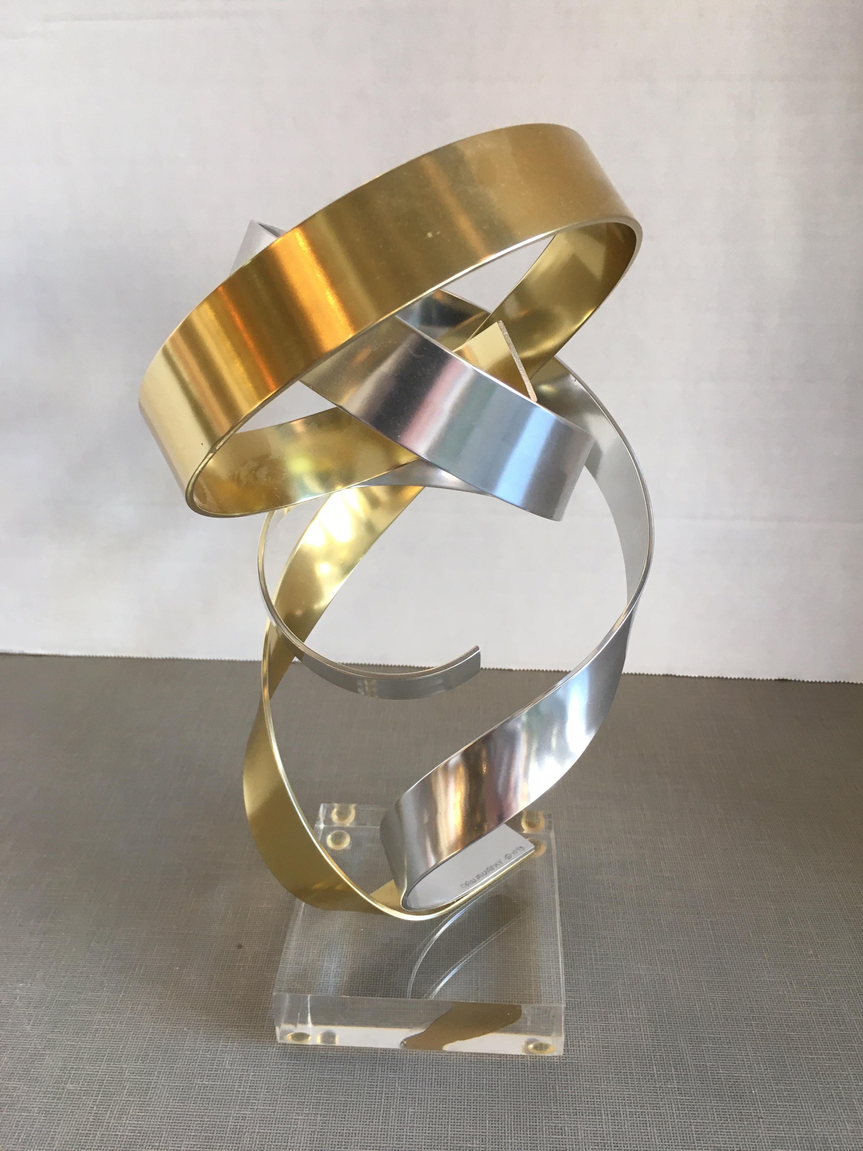 Small Brass and Silver Aluminum Ribbon Sculpture by Dan Murphy In Good Condition In Chicago, IL
