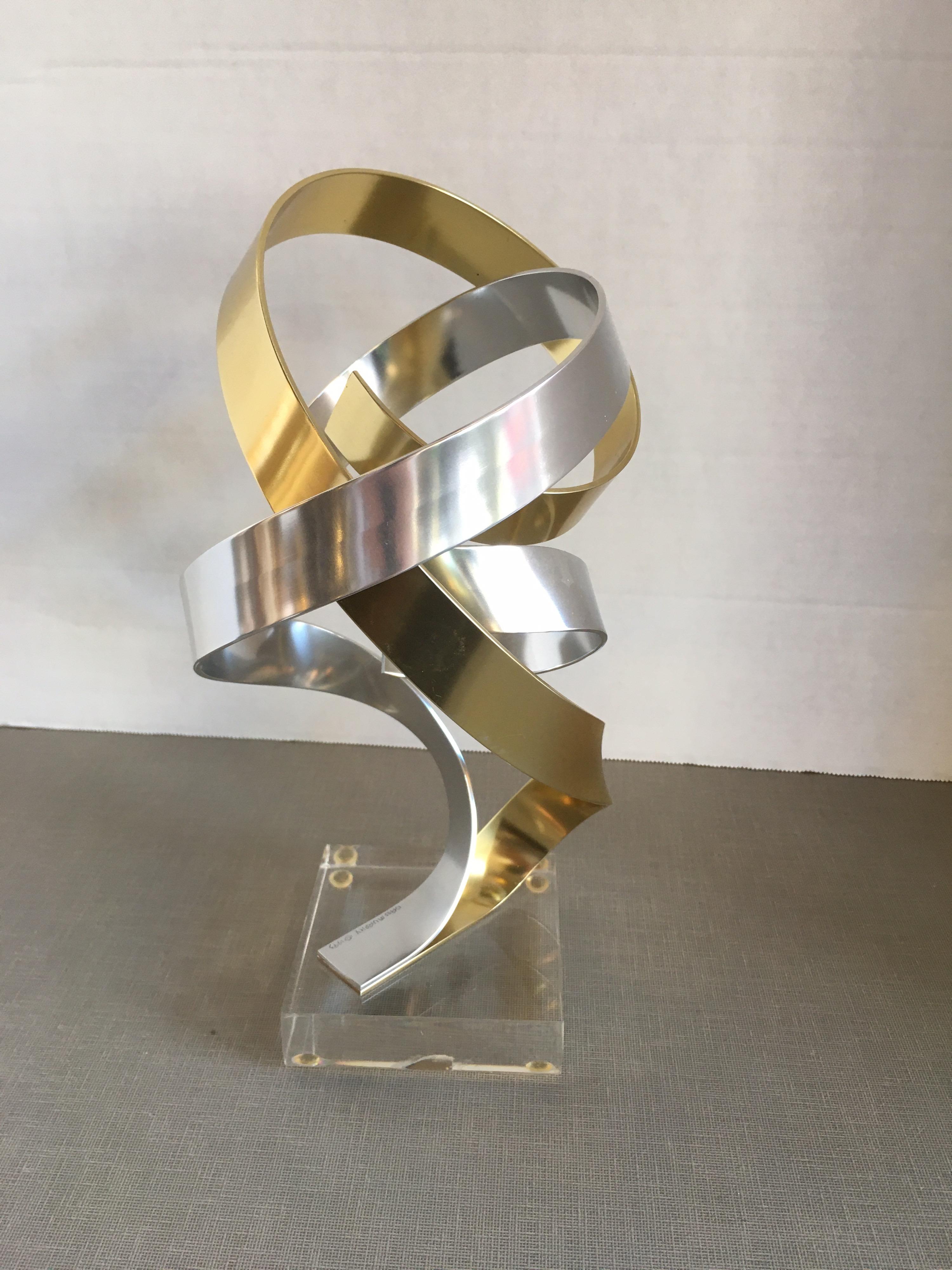 Late 20th Century Small Brass and Silver Aluminum Ribbon Sculpture by Dan Murphy