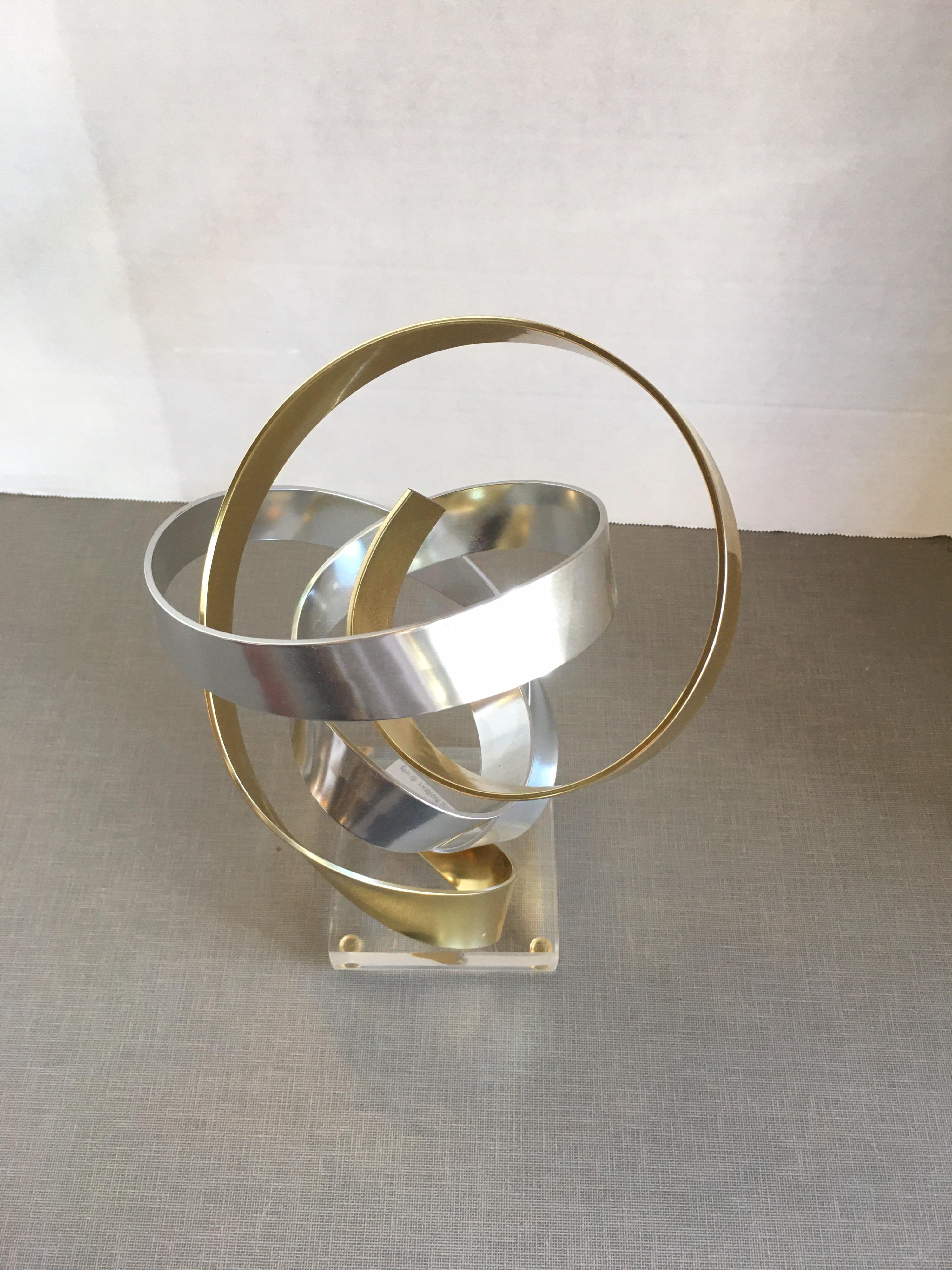Small Brass and Silver Aluminum Ribbon Sculpture by Dan Murphy 1