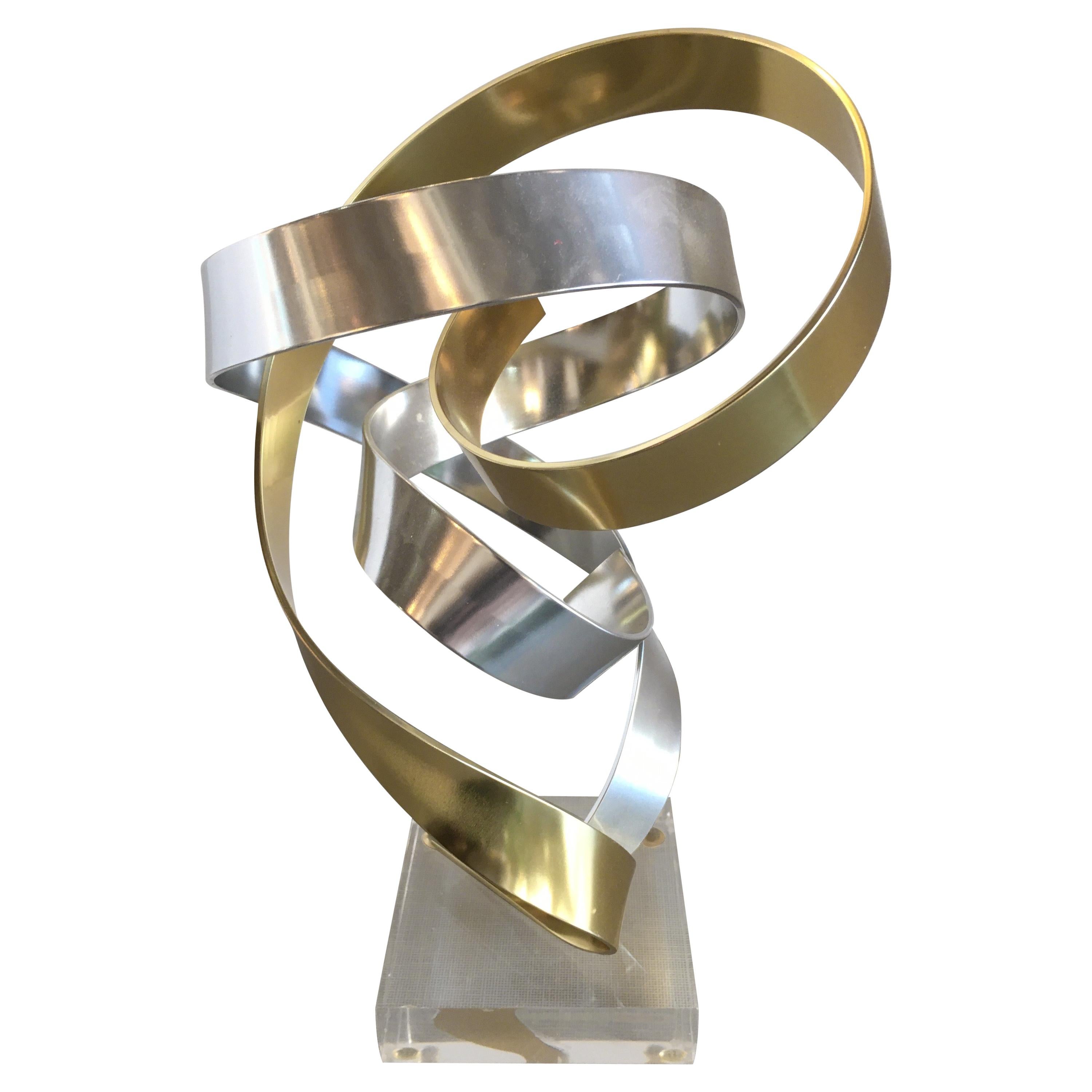 Small Brass and Silver Aluminum Ribbon Sculpture by Dan Murphy