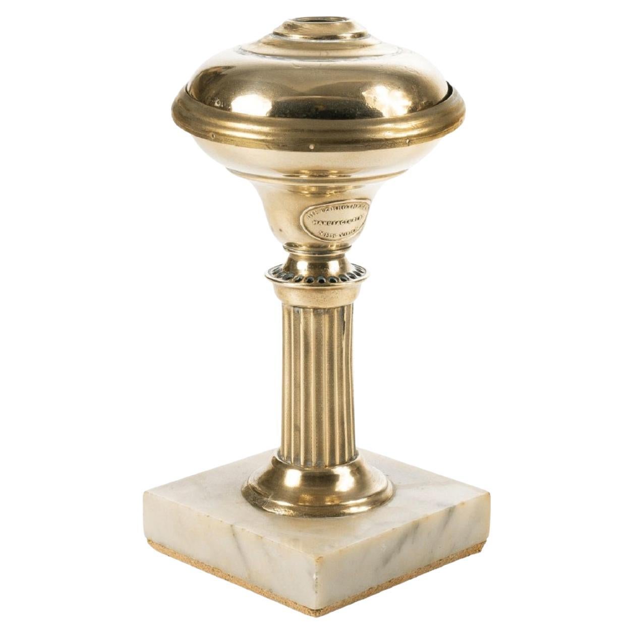 Small Brass Astral Lamp on Square Marble Base by Dietz & Co. For Sale