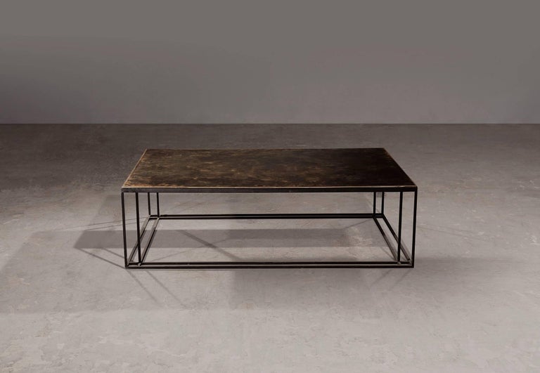 British Small Brass Binate Art Deco Minimal Metal Coffee Table in Steel and Brass For Sale