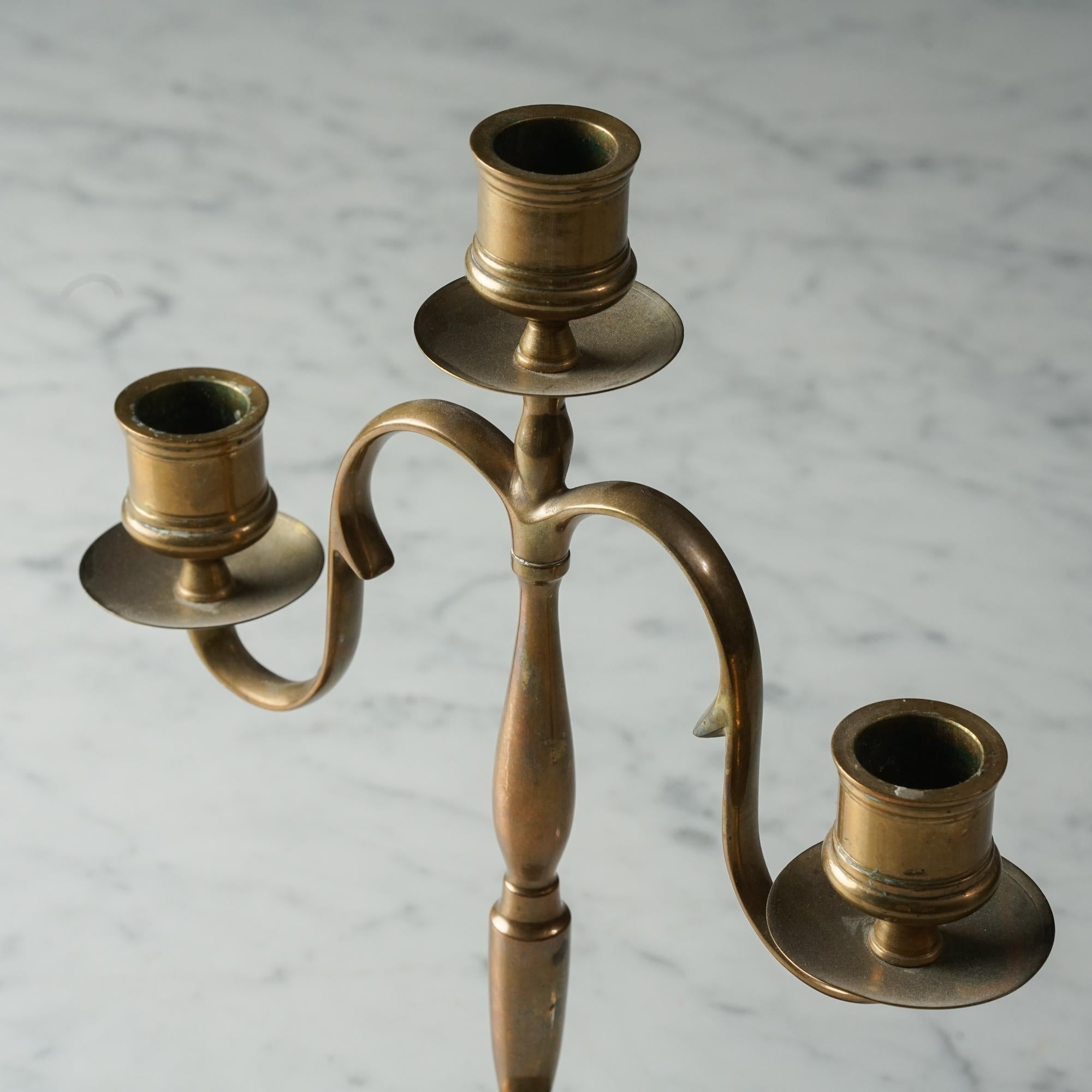 Mid-Century Modern Small Brass Candelabra by Paavo Tynell for Taito Oy, 1920s For Sale