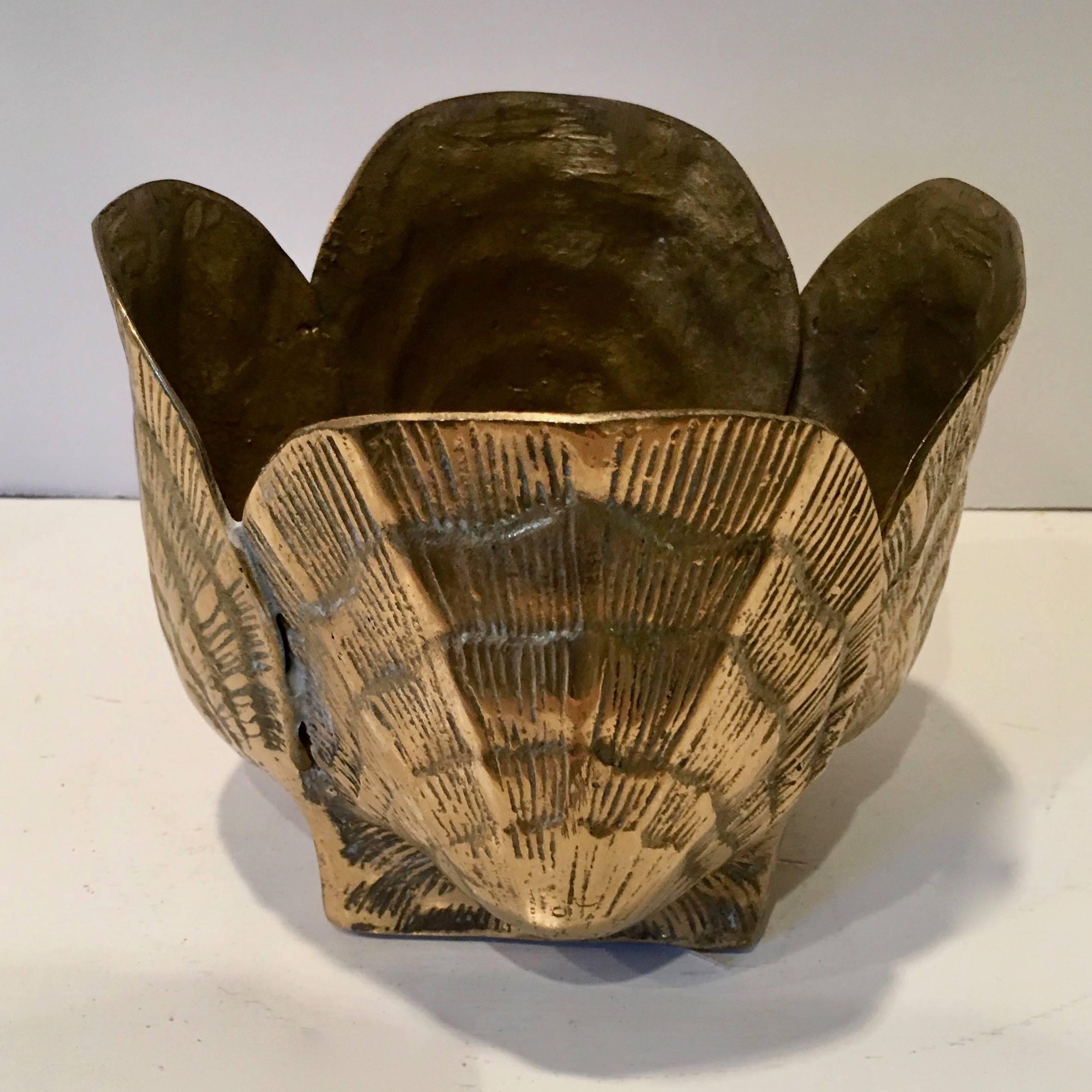 Mid-Century Modern Small Brass Clam Shell Cachepot
