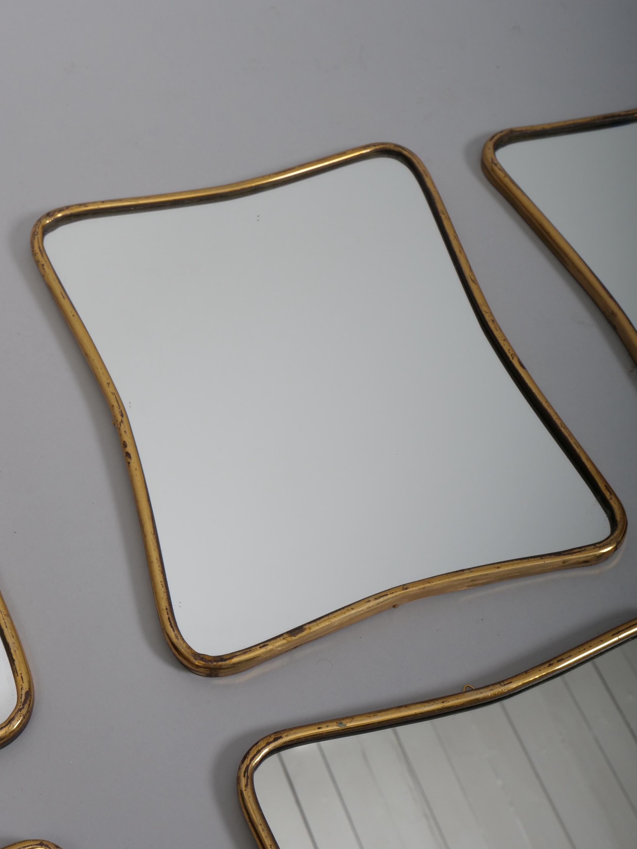 Mid-Century Modern Small Brass frame Gio Ponti style mirrors. Italy c1950 For Sale