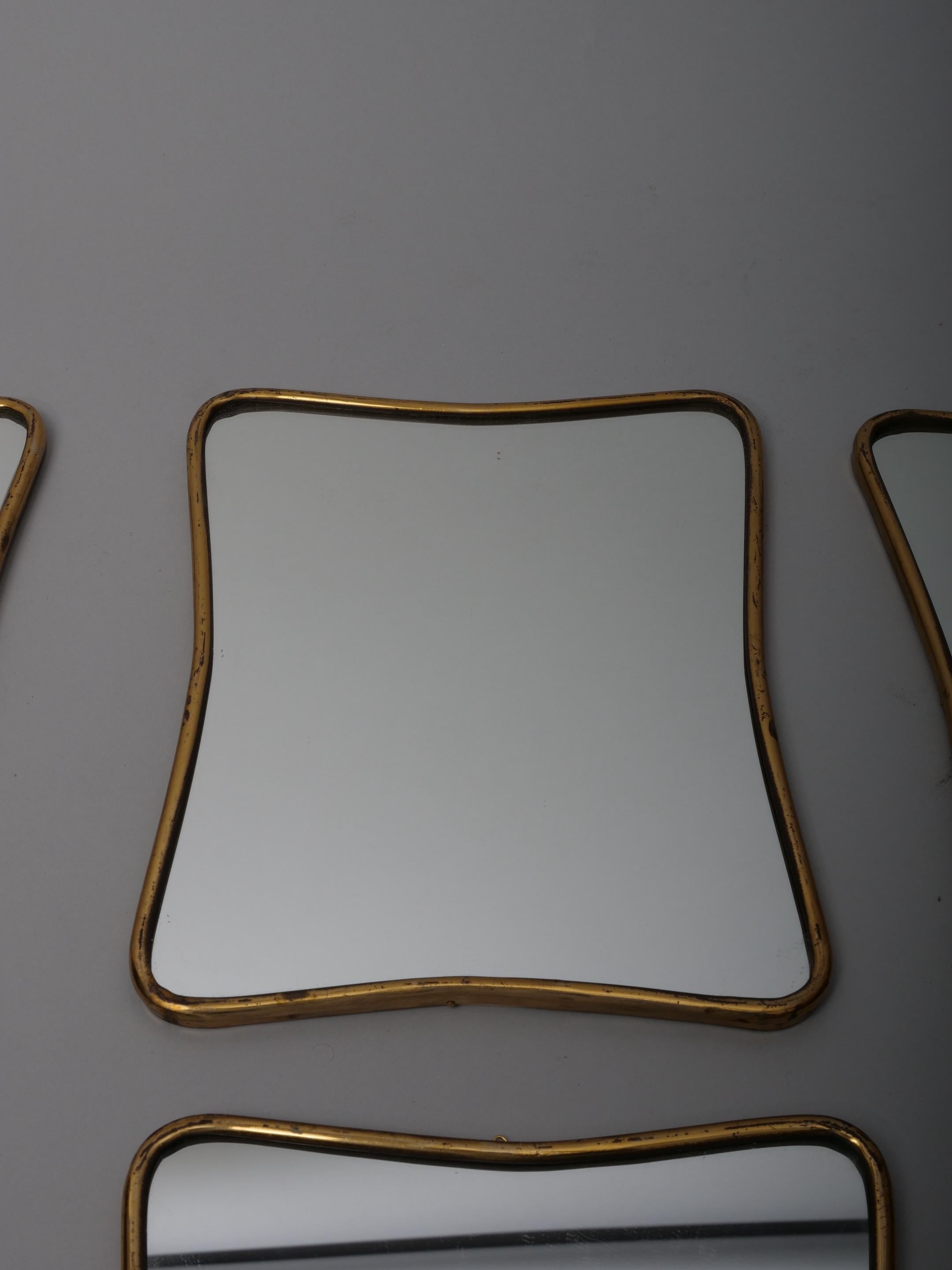 Mid-Century Modern Small Brass frame Gio Ponti style mirrors. Italy c1950 For Sale