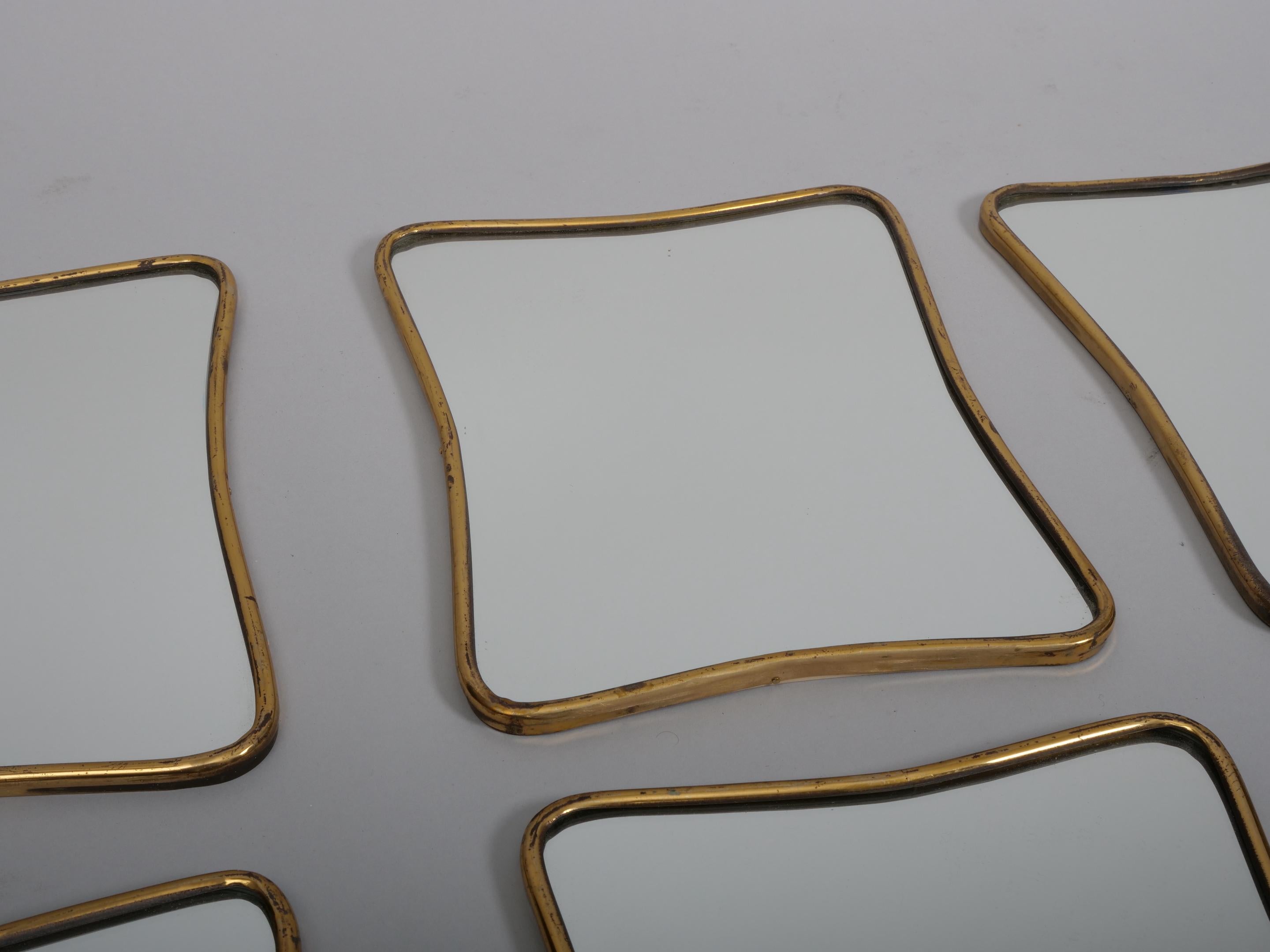 Small Brass frame Gio Ponti style mirrors. Italy c1950 In Good Condition For Sale In London, GB