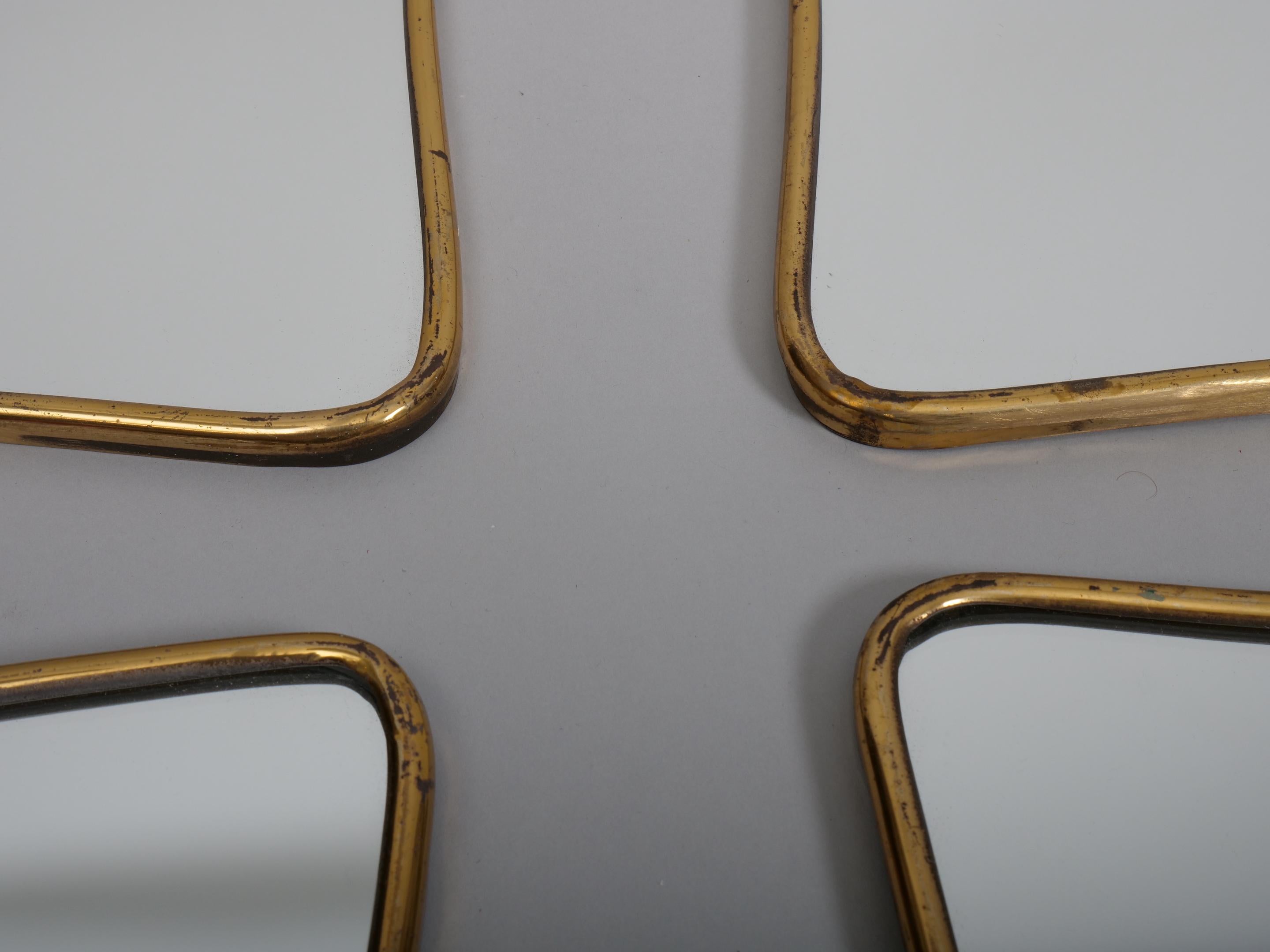 Small Brass frame Gio Ponti style mirrors. Italy c1950 In Good Condition For Sale In London, GB