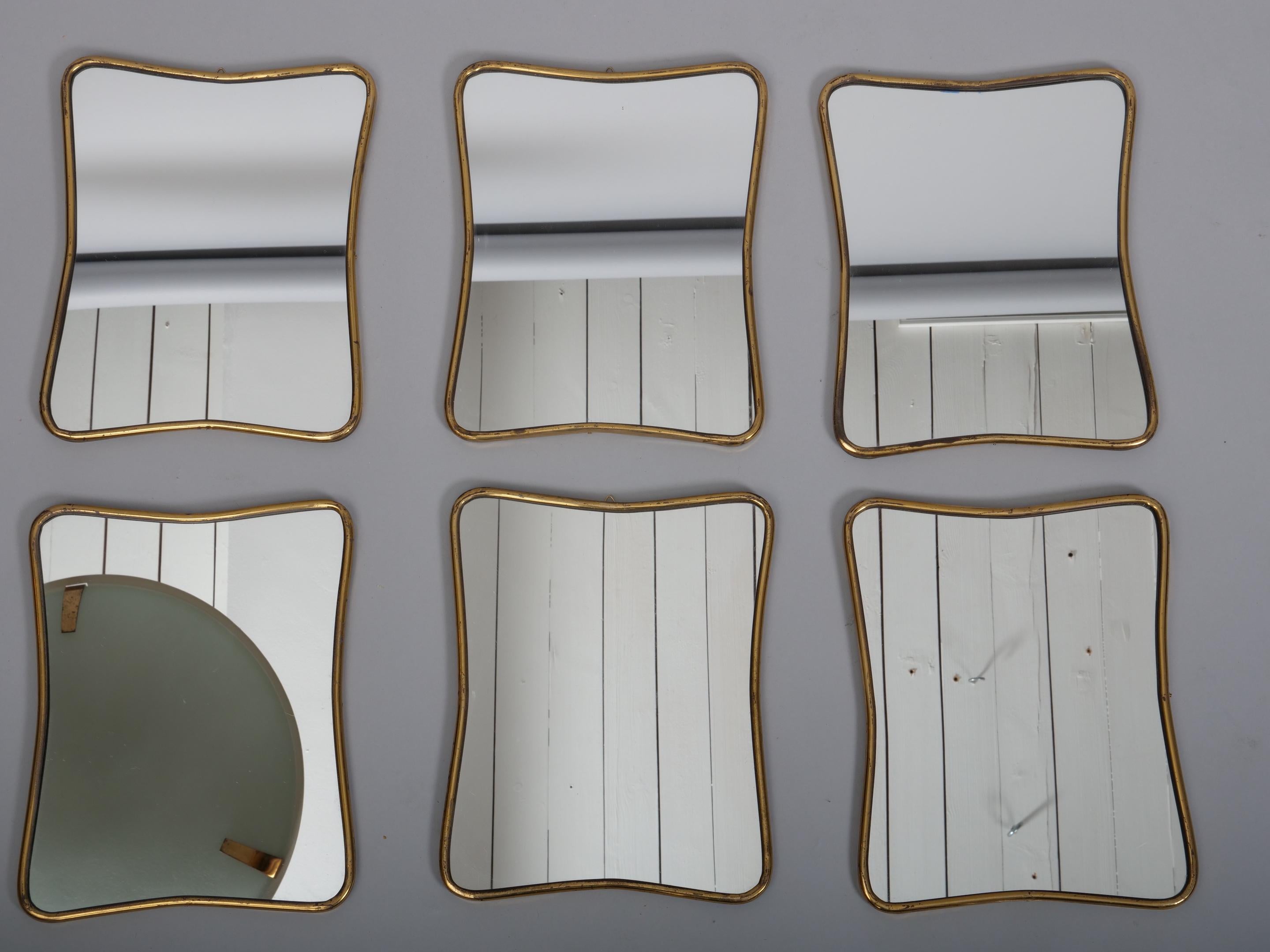 Small Brass frame Gio Ponti style mirrors. Italy c1950 For Sale 2