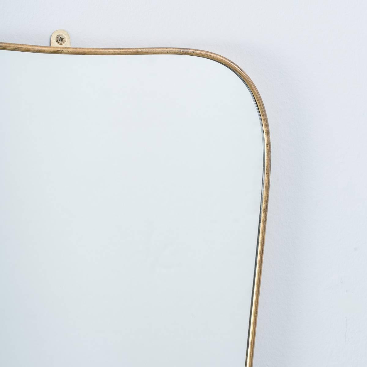 Mid-Century Modern Small Brass Italian Kidney Mirror