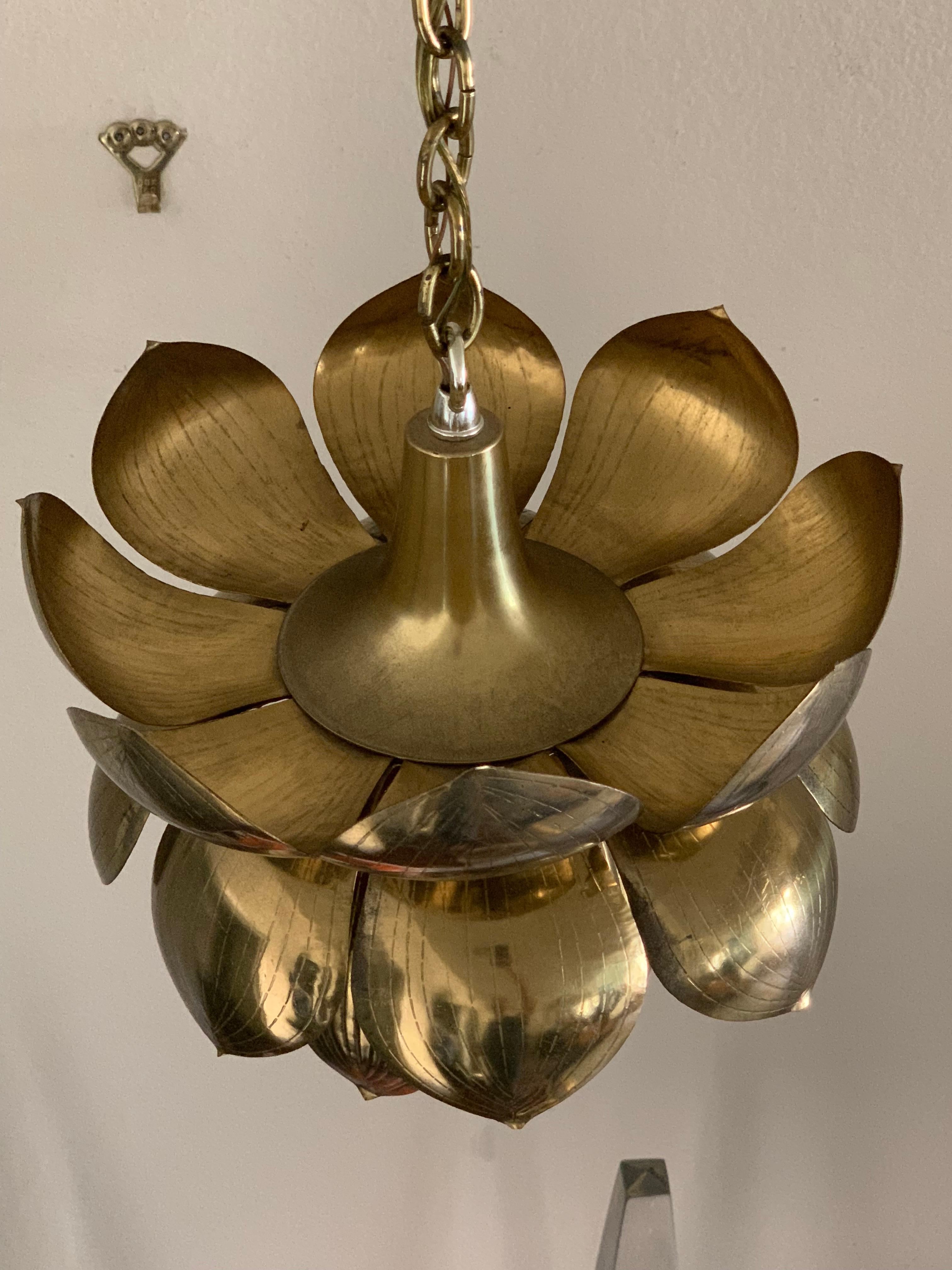 Mid-Century Modern Small Brass Lotus Pendant by Feldman