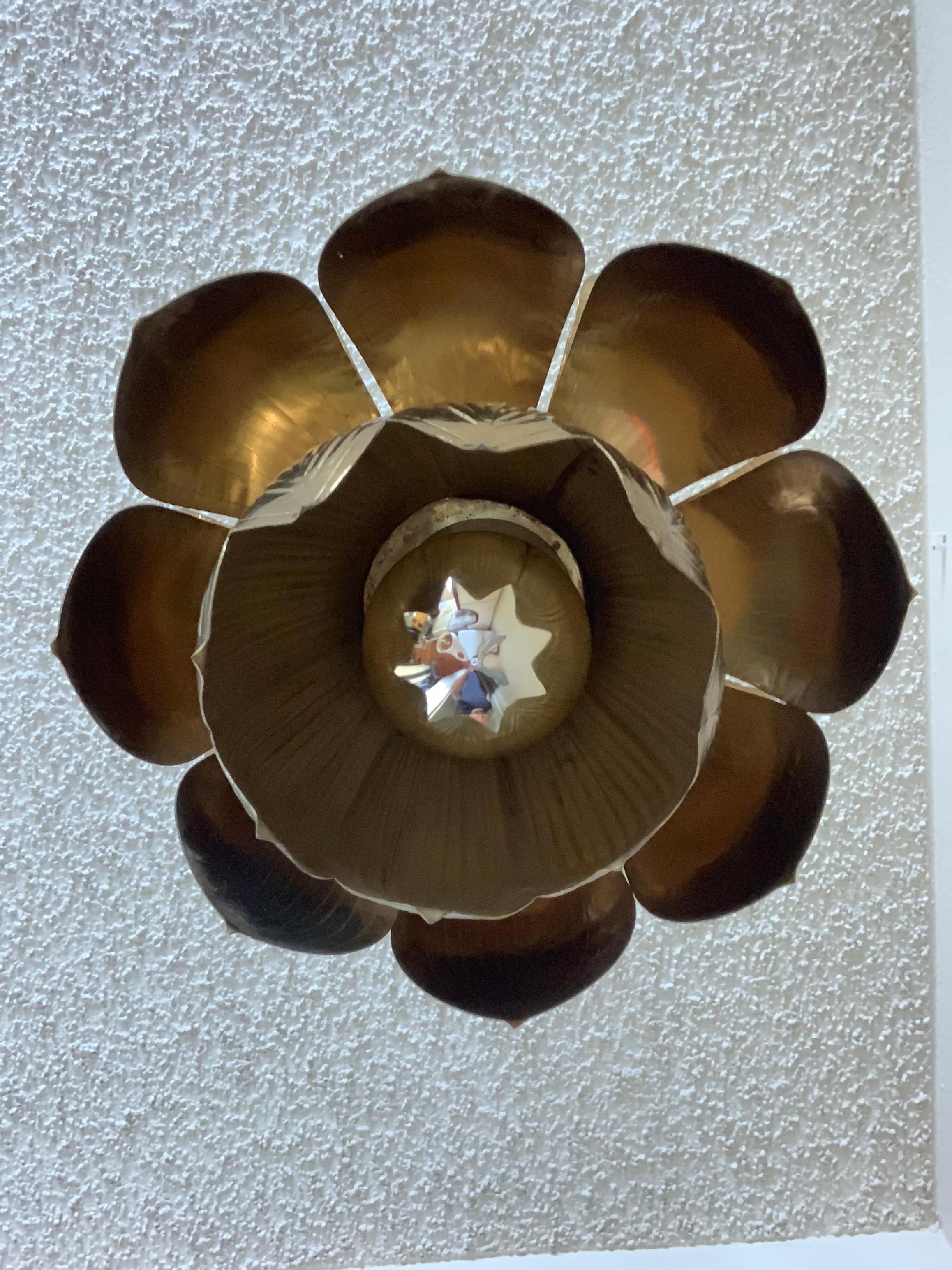 American Small Brass Lotus Pendant by Feldman