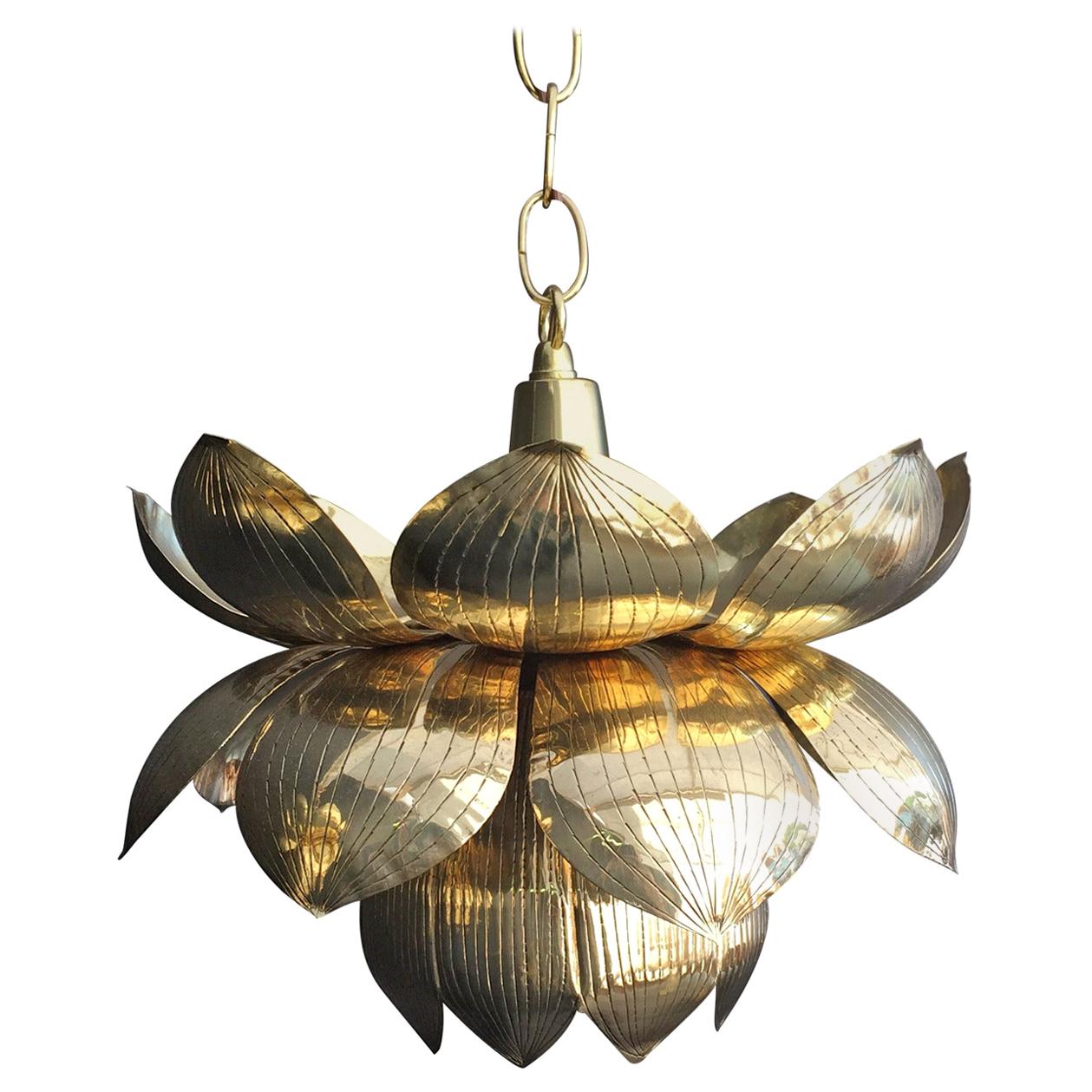 Small Brass Lotus Pendant Light by Feldman