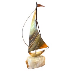 Small Brass on Quartz Sailboat Sculpture by DeMott