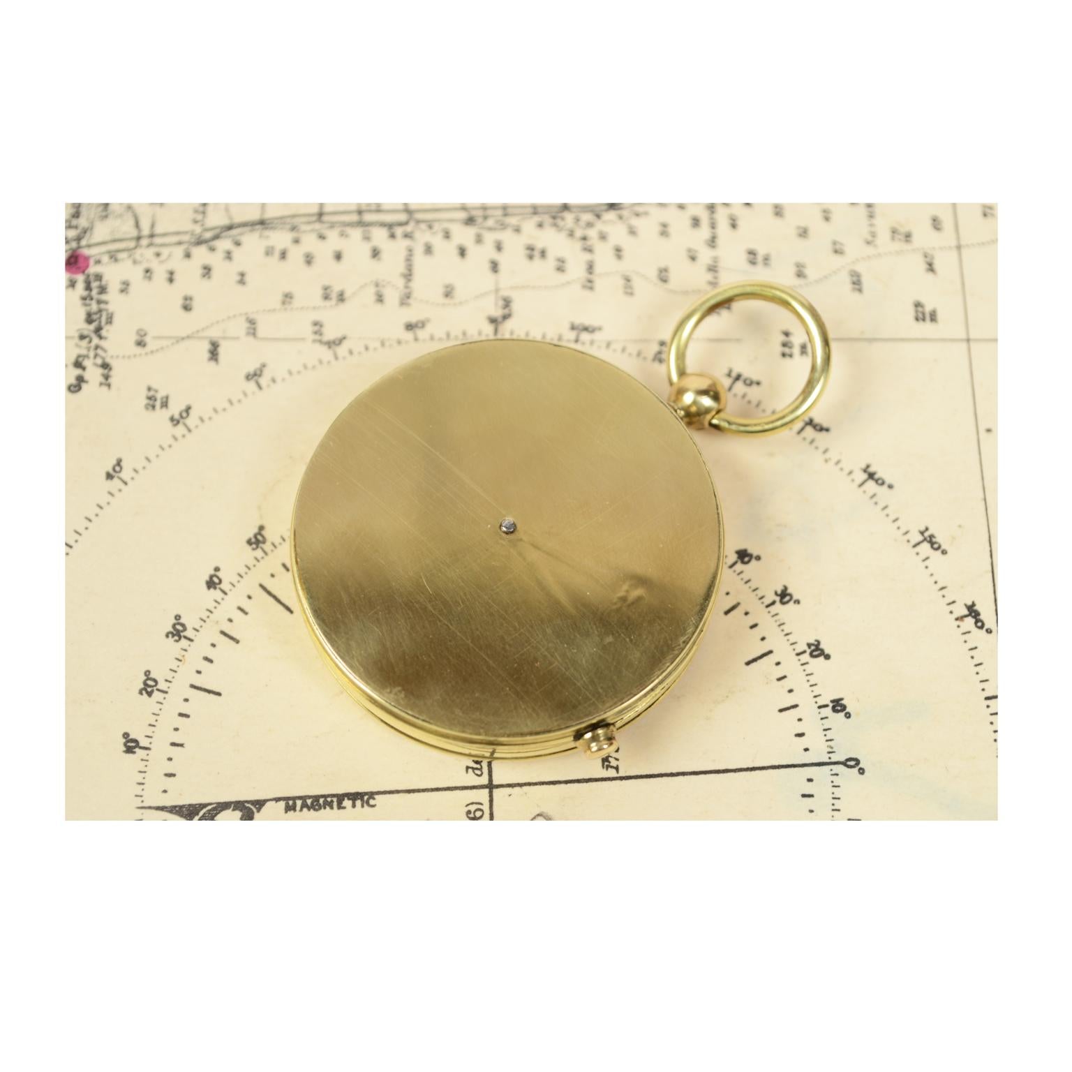 Mid-20th Century Small Brass Pocket Compass Made in Italy in the 1930s