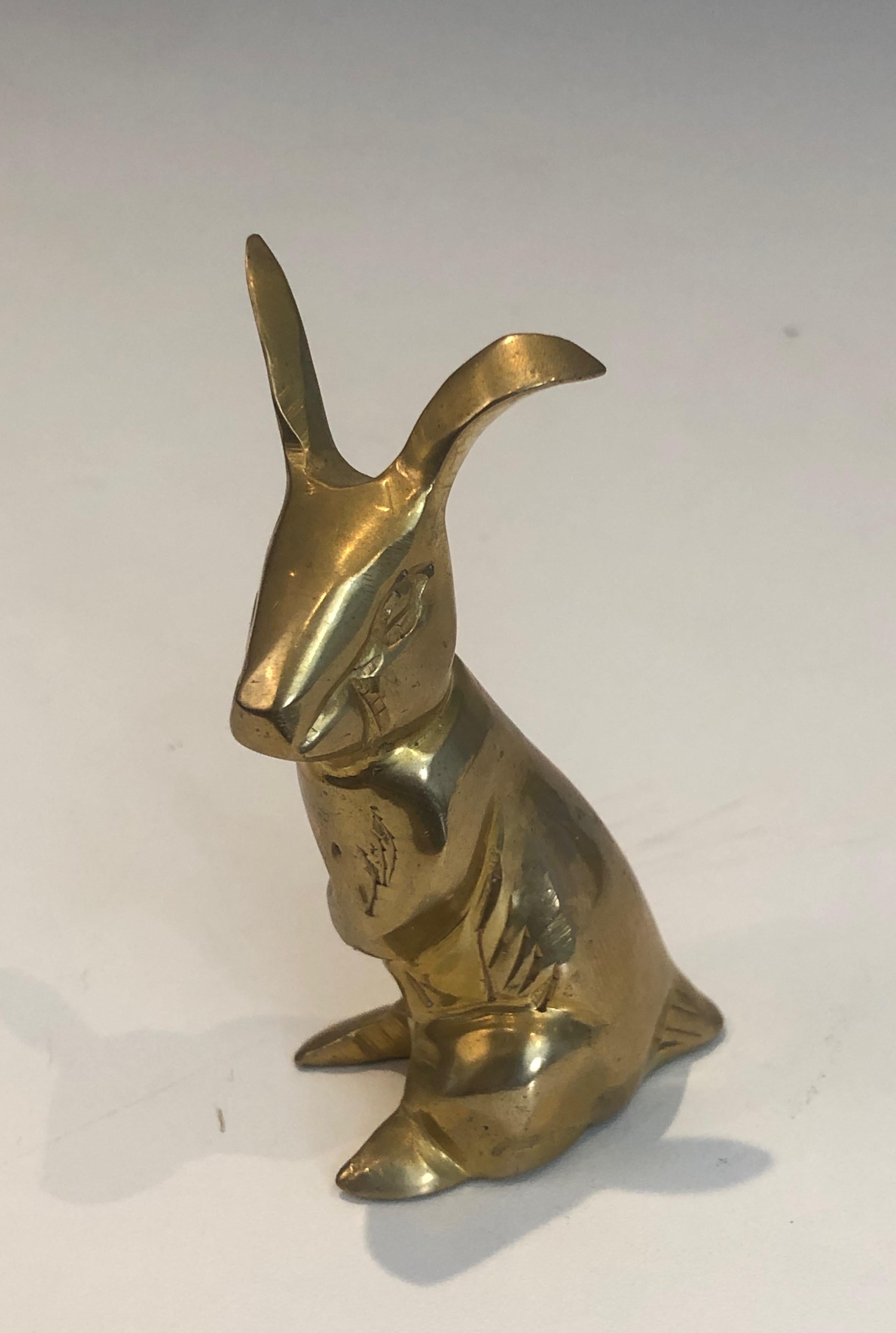 Mid-Century Modern Small Brass Rabbit Sculpture, French, Circa 1970
