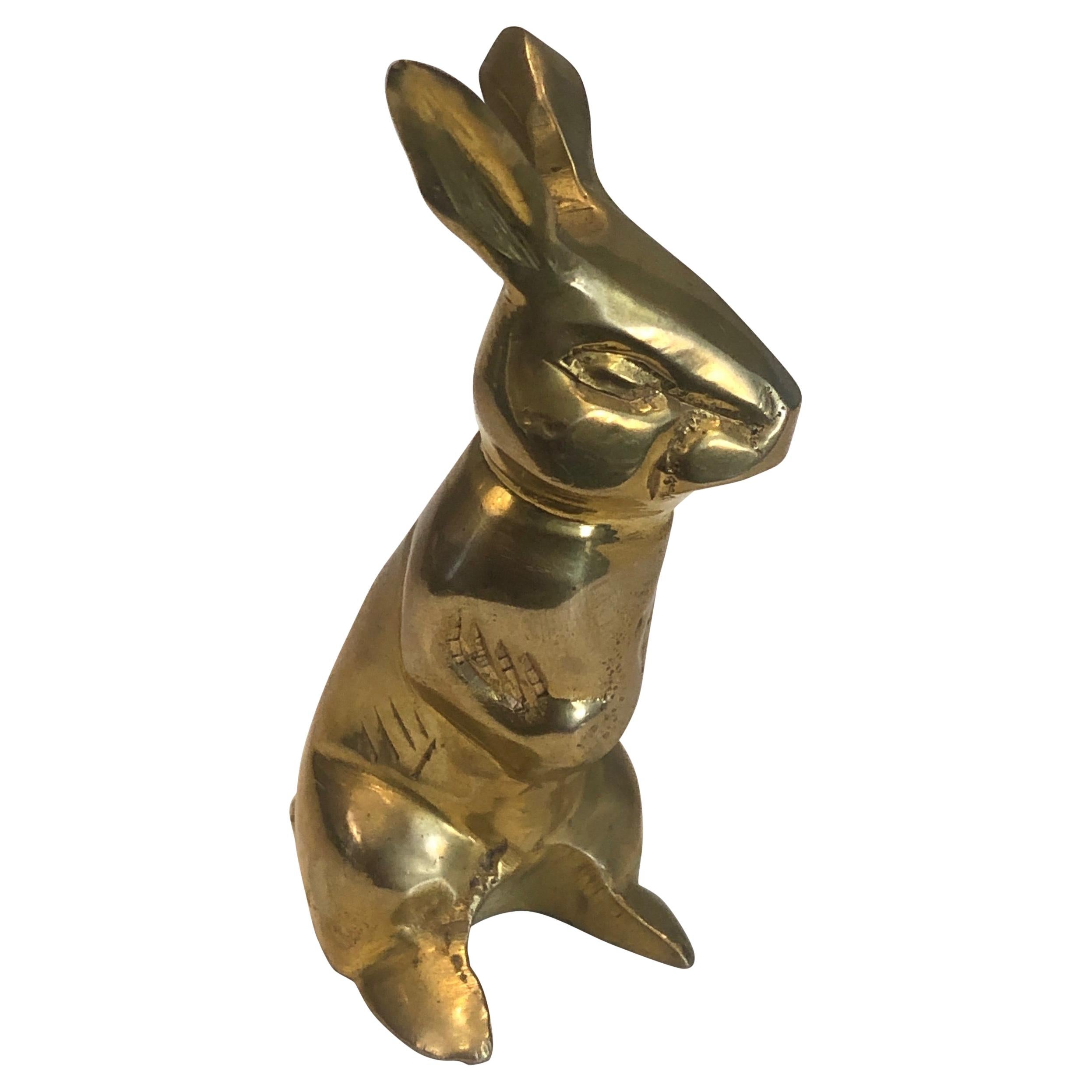 Small Brass Rabbit Sculpture, French, Circa 1970