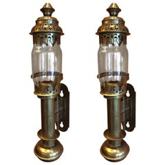 Antique Small Brass Railway or Ship Passageway Oil Lamps