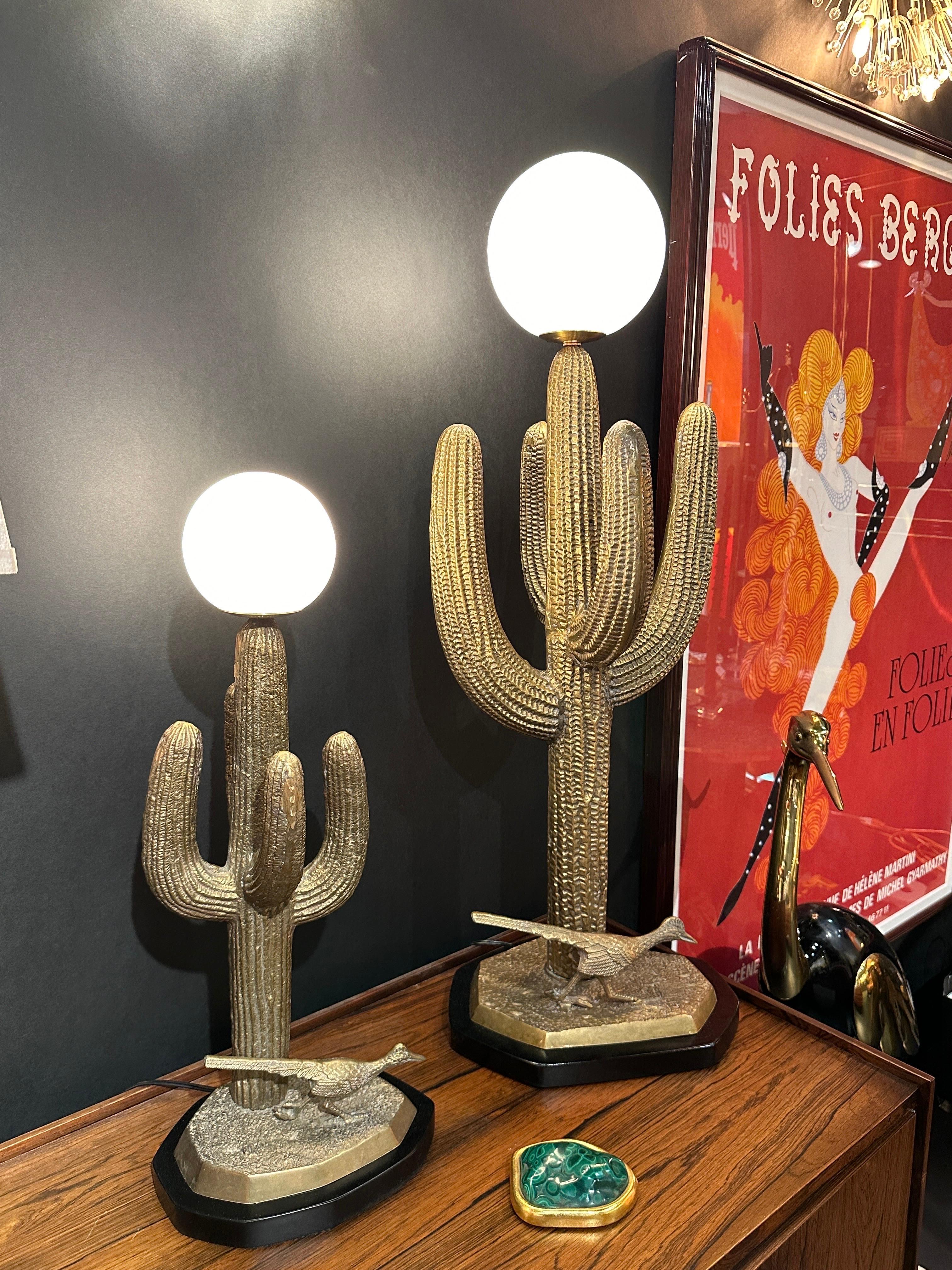 Small Brass Saguaro Cactus Sculpture Lamp For Sale 3