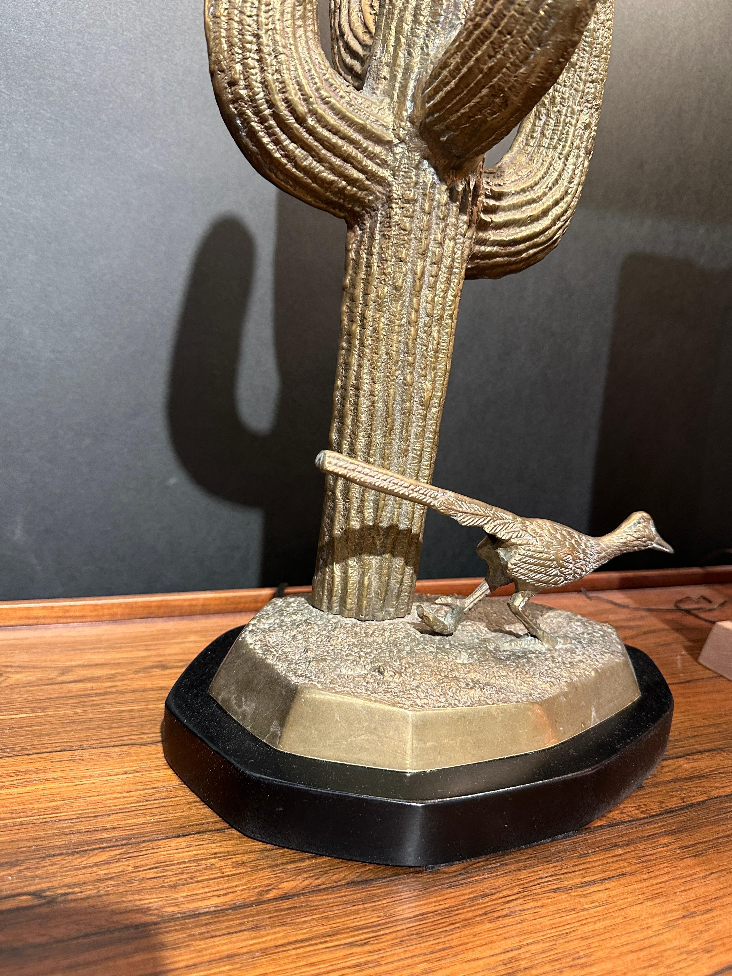 Korean Small Brass Saguaro Cactus Sculpture Lamp For Sale
