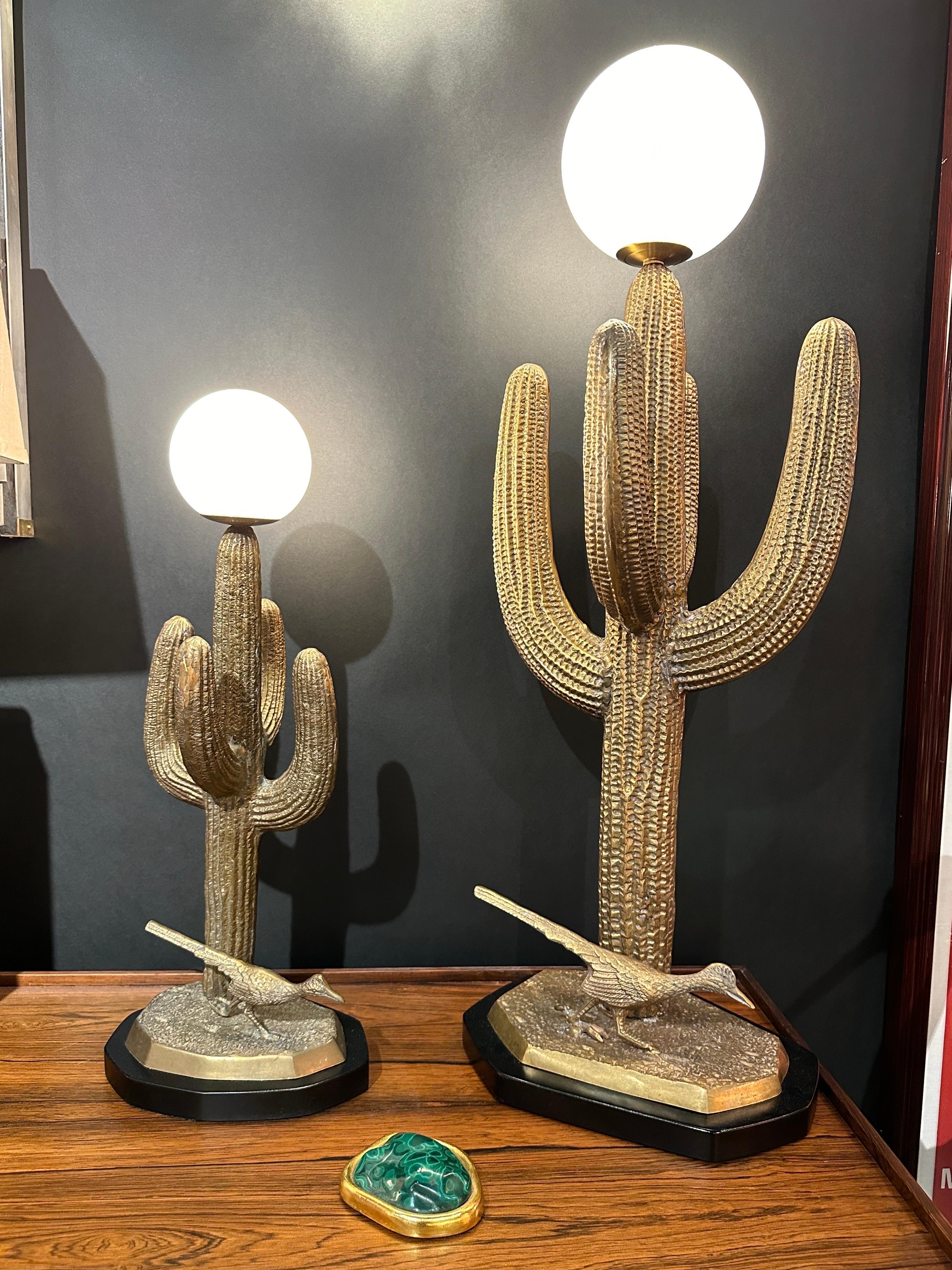 Small Brass Saguaro Cactus Sculpture Lamp For Sale 2