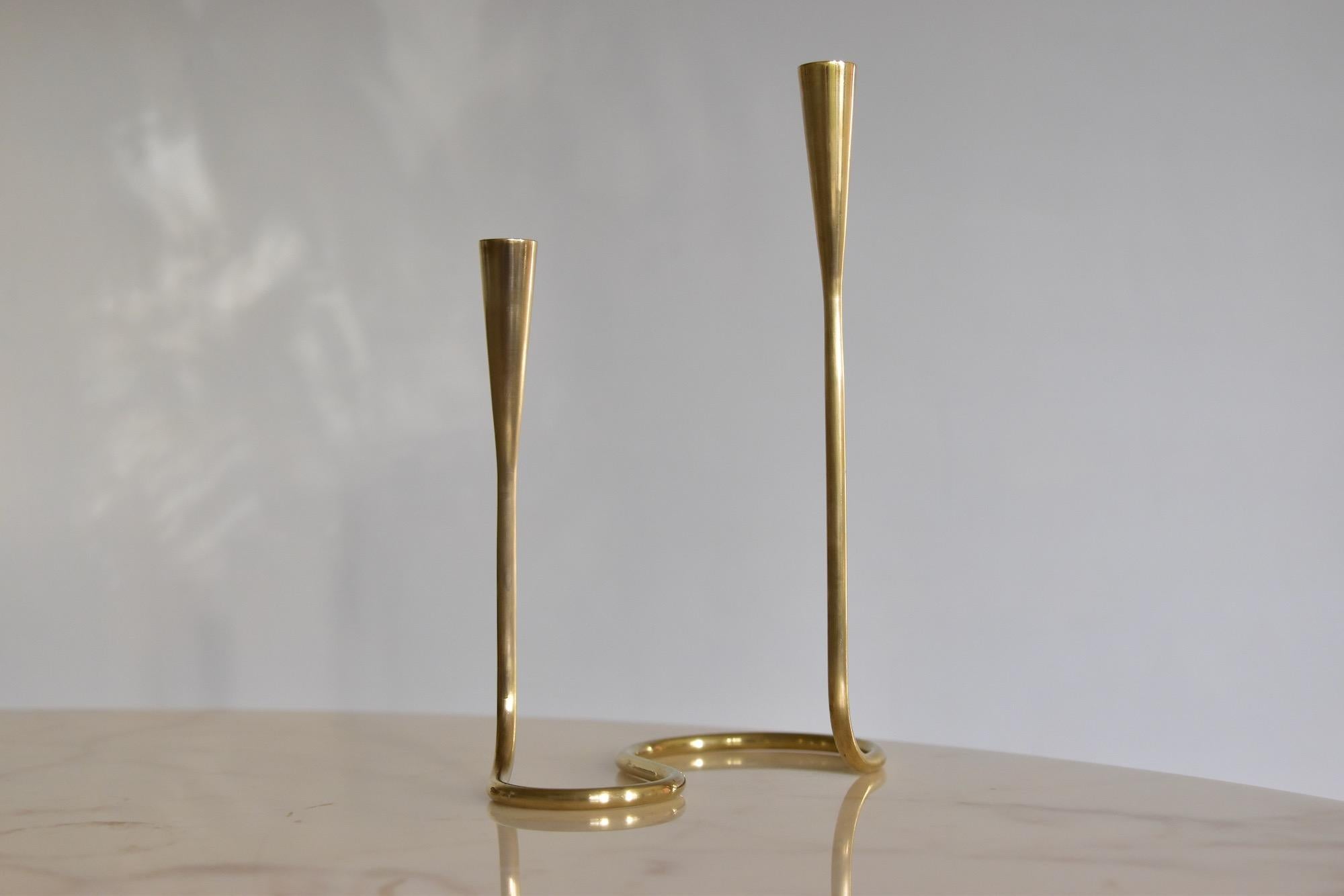 20th Century Small Brass Serpentine Candleholder Candlesticks by Illums Bolighus Denmark