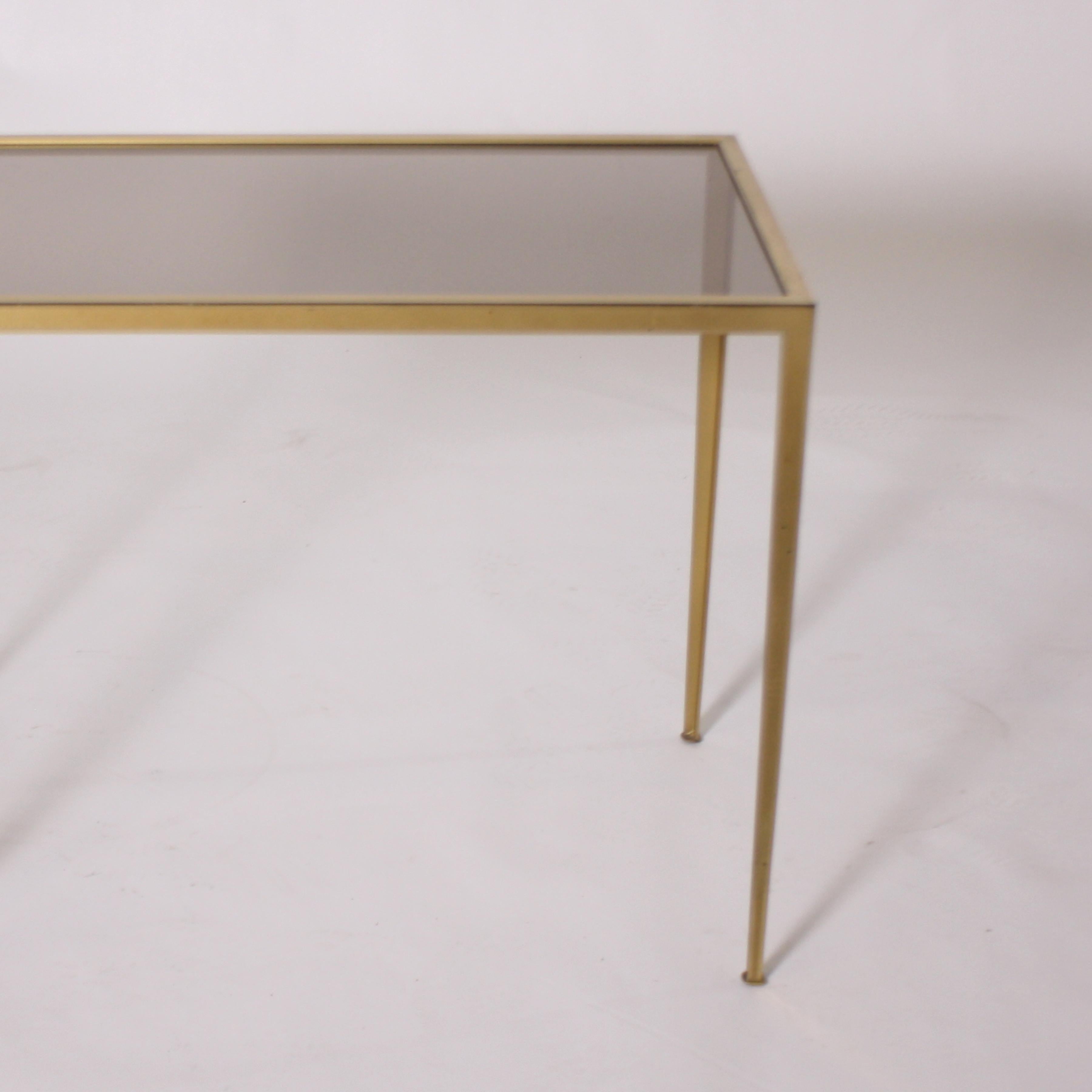 French Small Brass Table with Smoked Glass Top, circa 1950