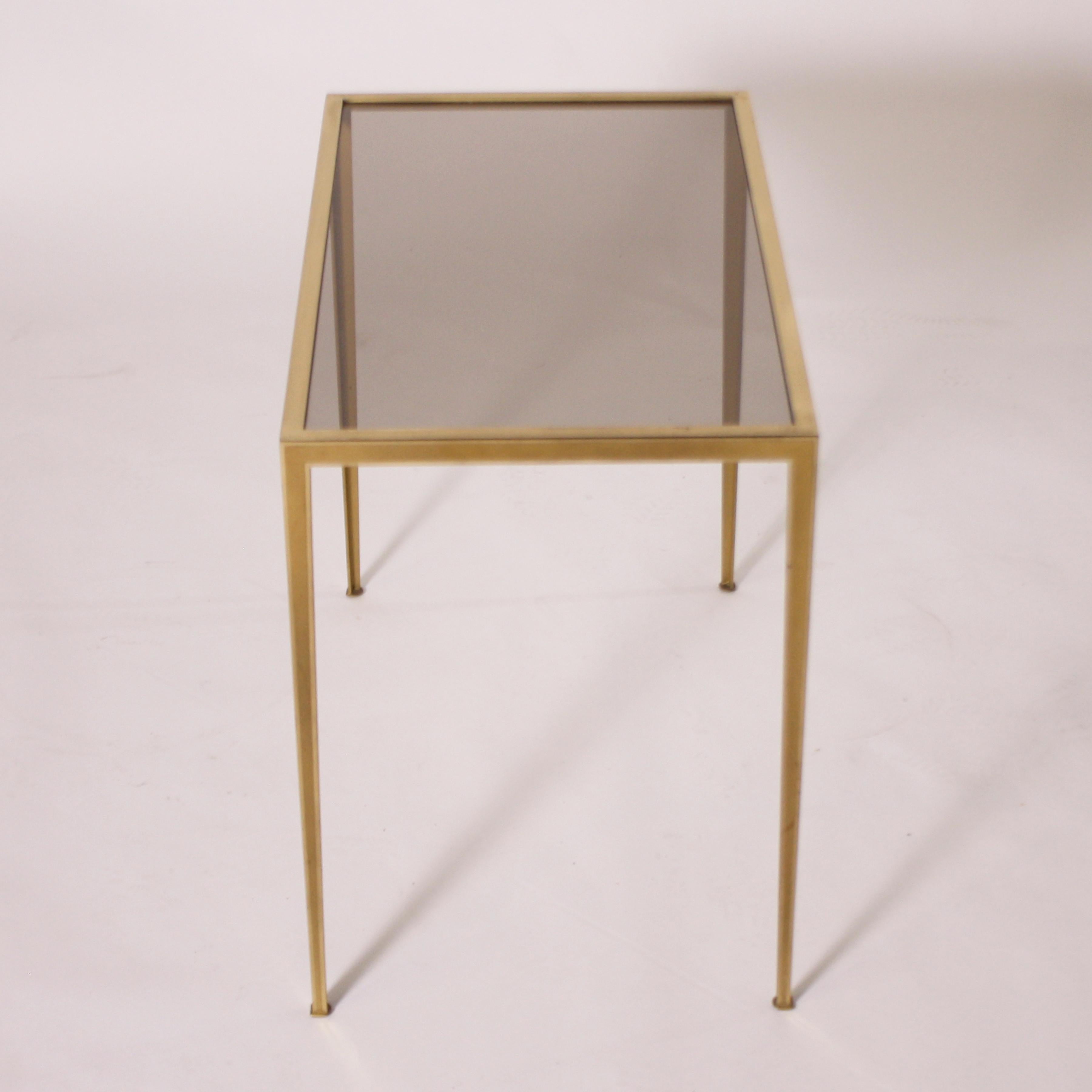 Mid-20th Century Small Brass Table with Smoked Glass Top, circa 1950