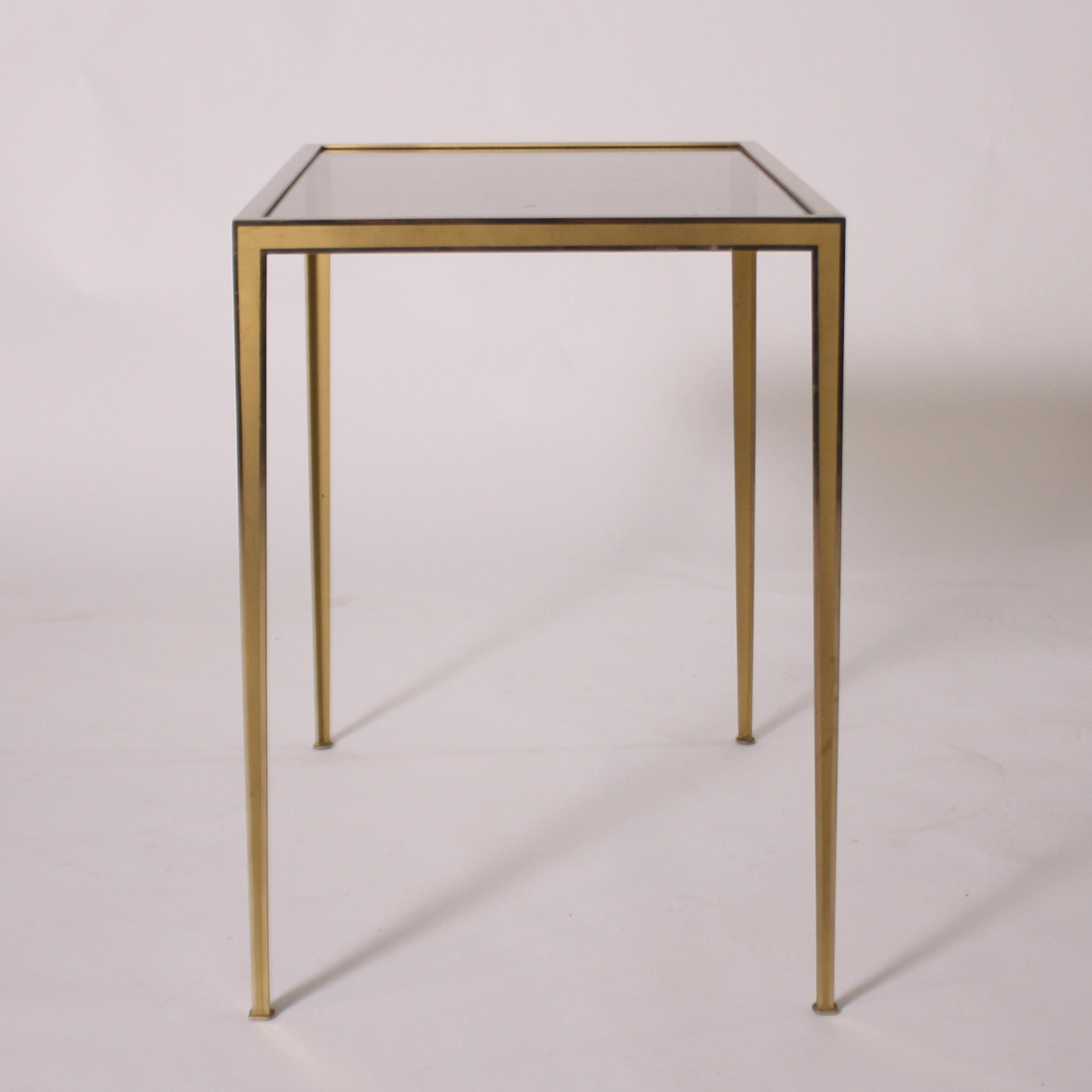 Small Brass Table with Smoked Glass Top, circa 1950 1