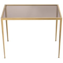 Small Brass Table with Smoked Glass Top, circa 1950