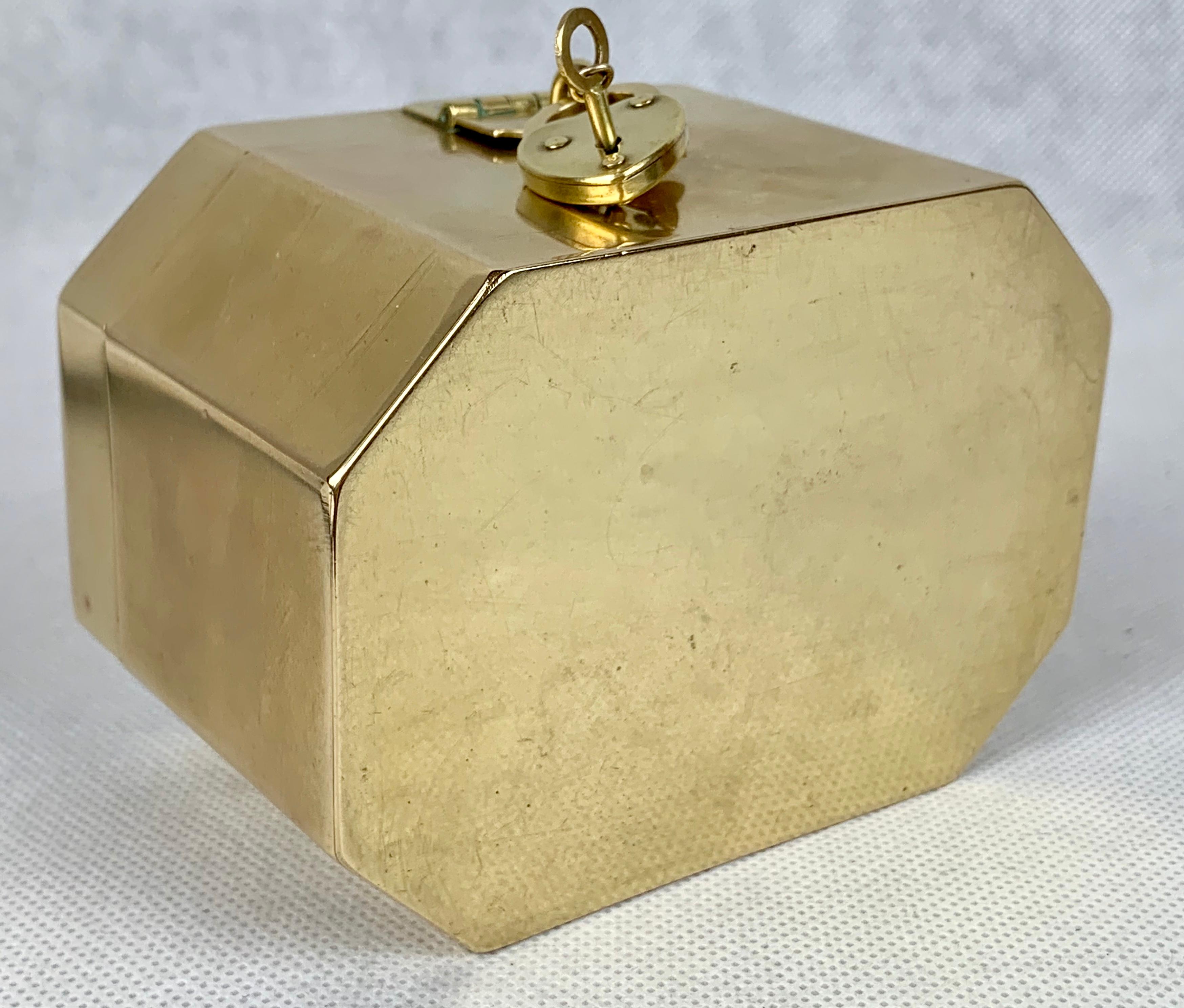 English  Brass Tea Caddy with Heart Shaped Lock and Key
