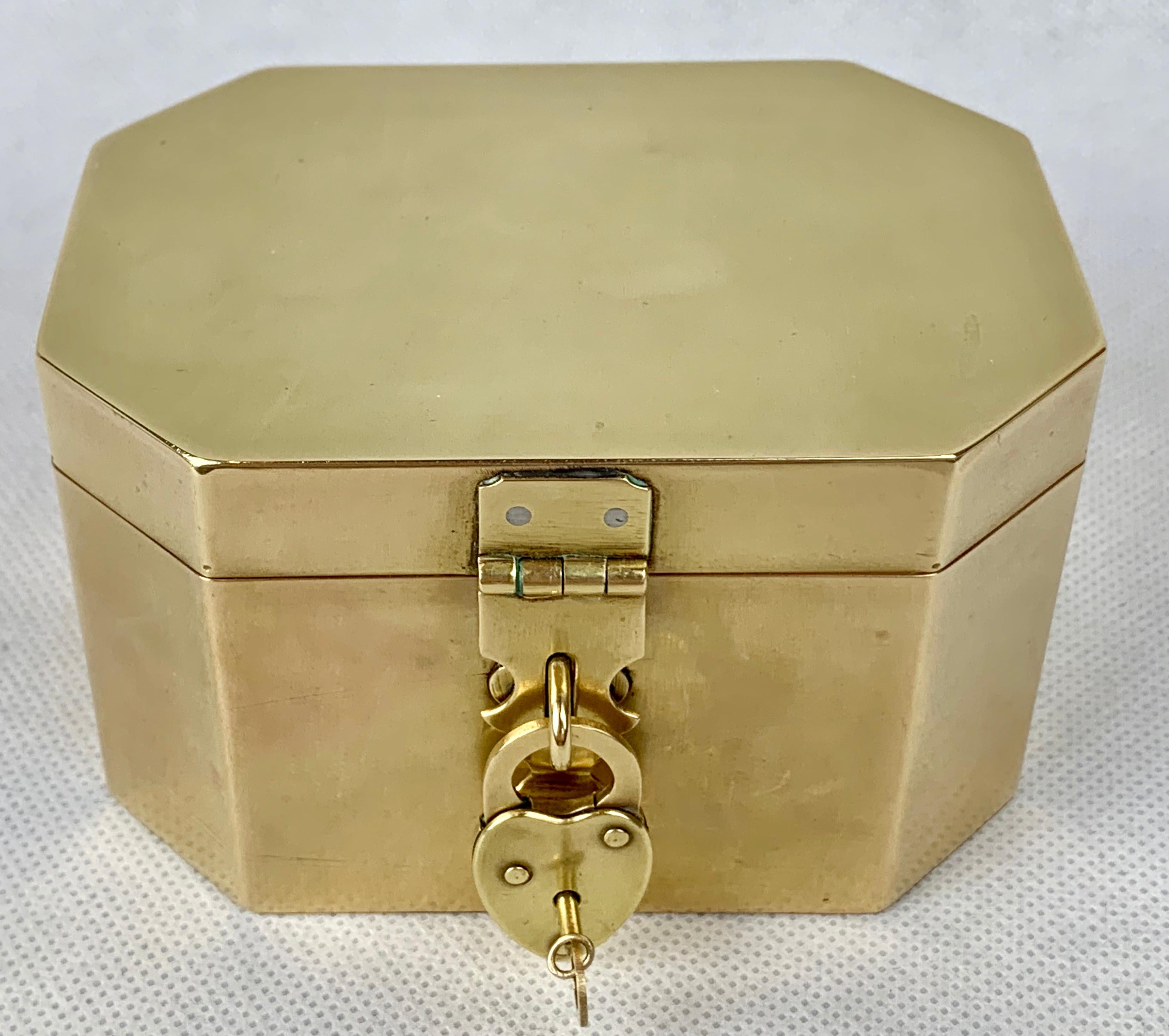 Hand-Crafted  Brass Tea Caddy with Heart Shaped Lock and Key