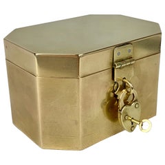 Antique  Brass Tea Caddy with Heart Shaped Lock and Key