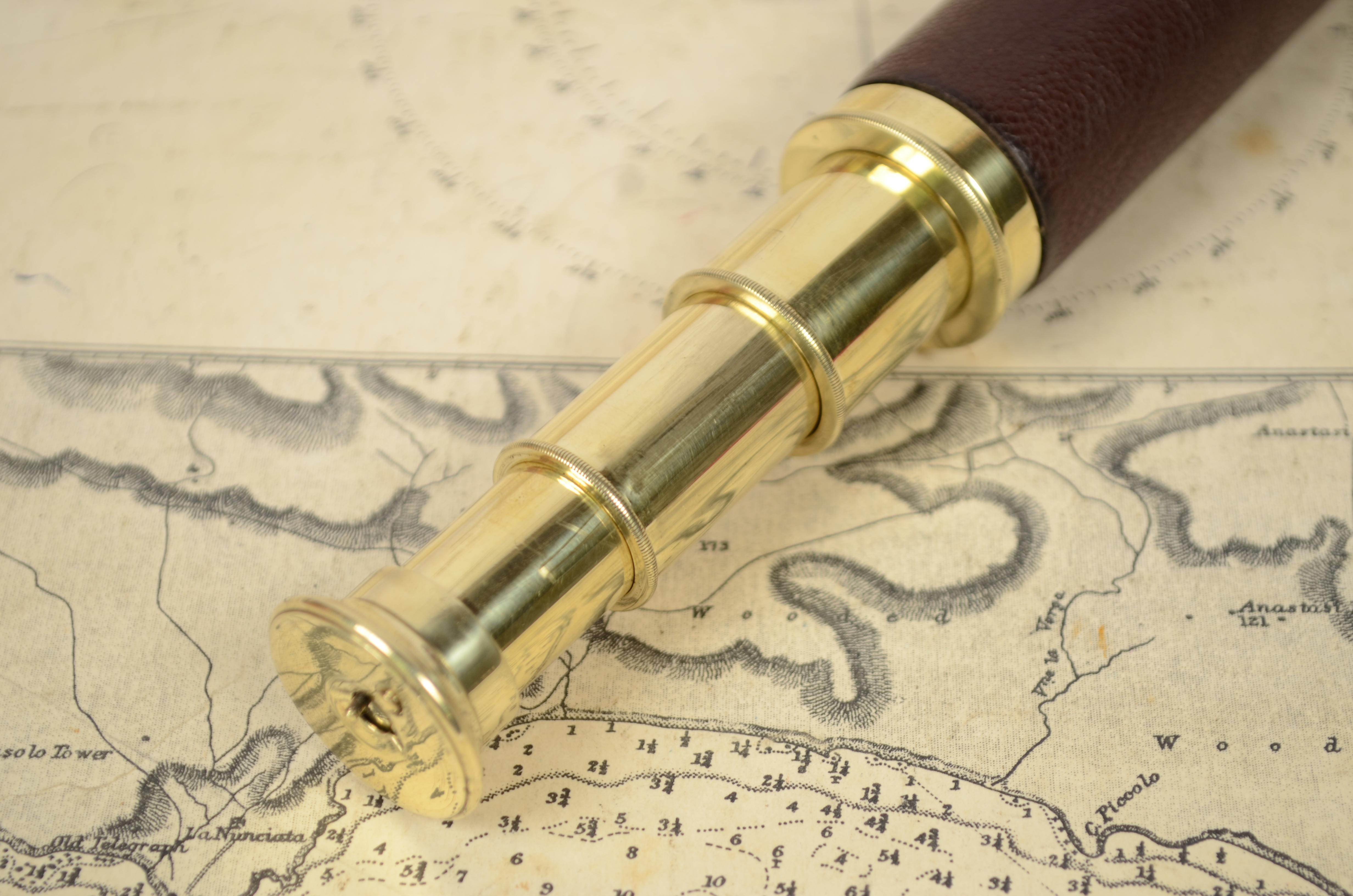Late 19th Century Small Brass Telescope with Leather-Covered Handle