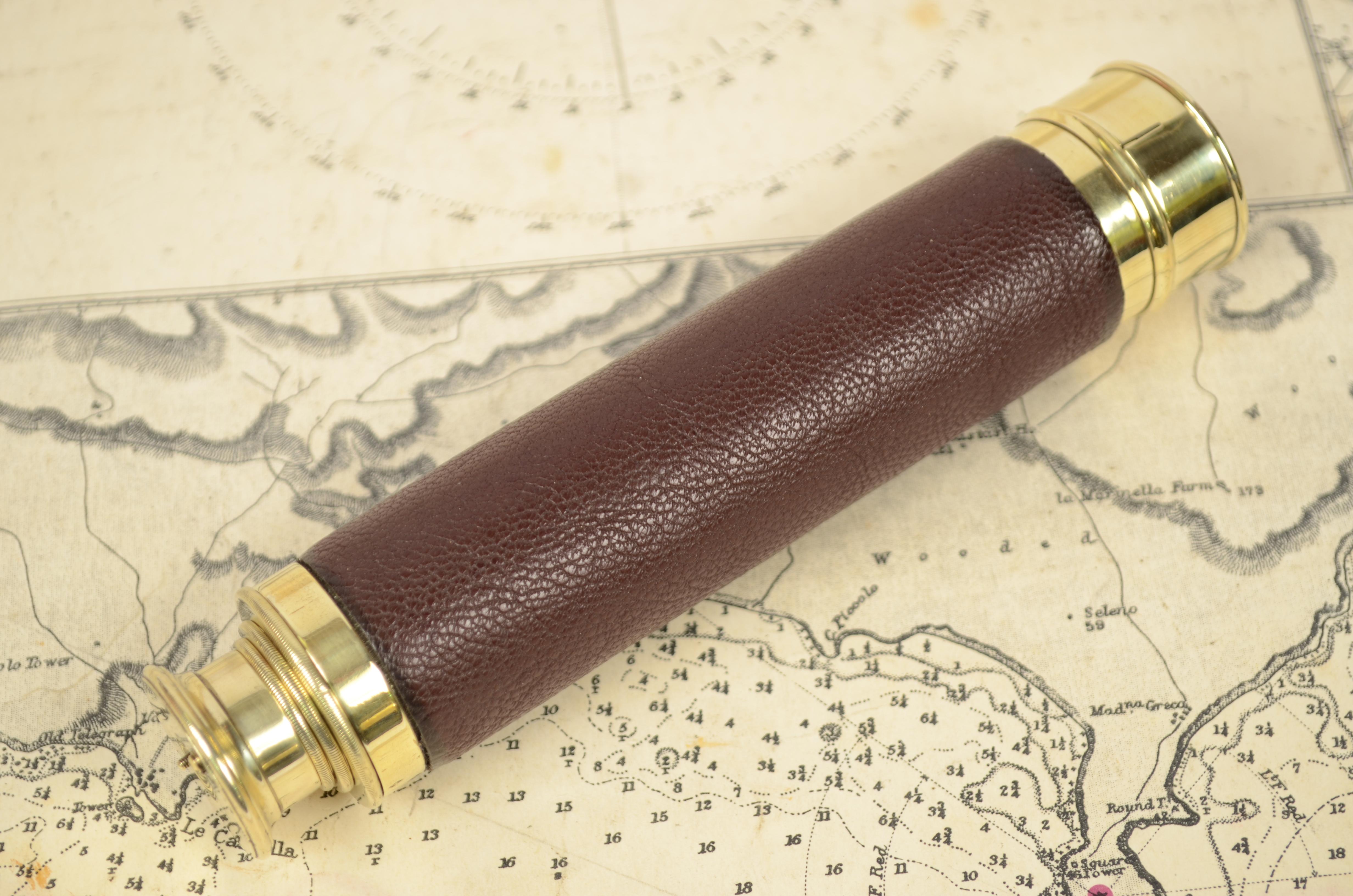 Small Brass Telescope with Leather-Covered Handle 4