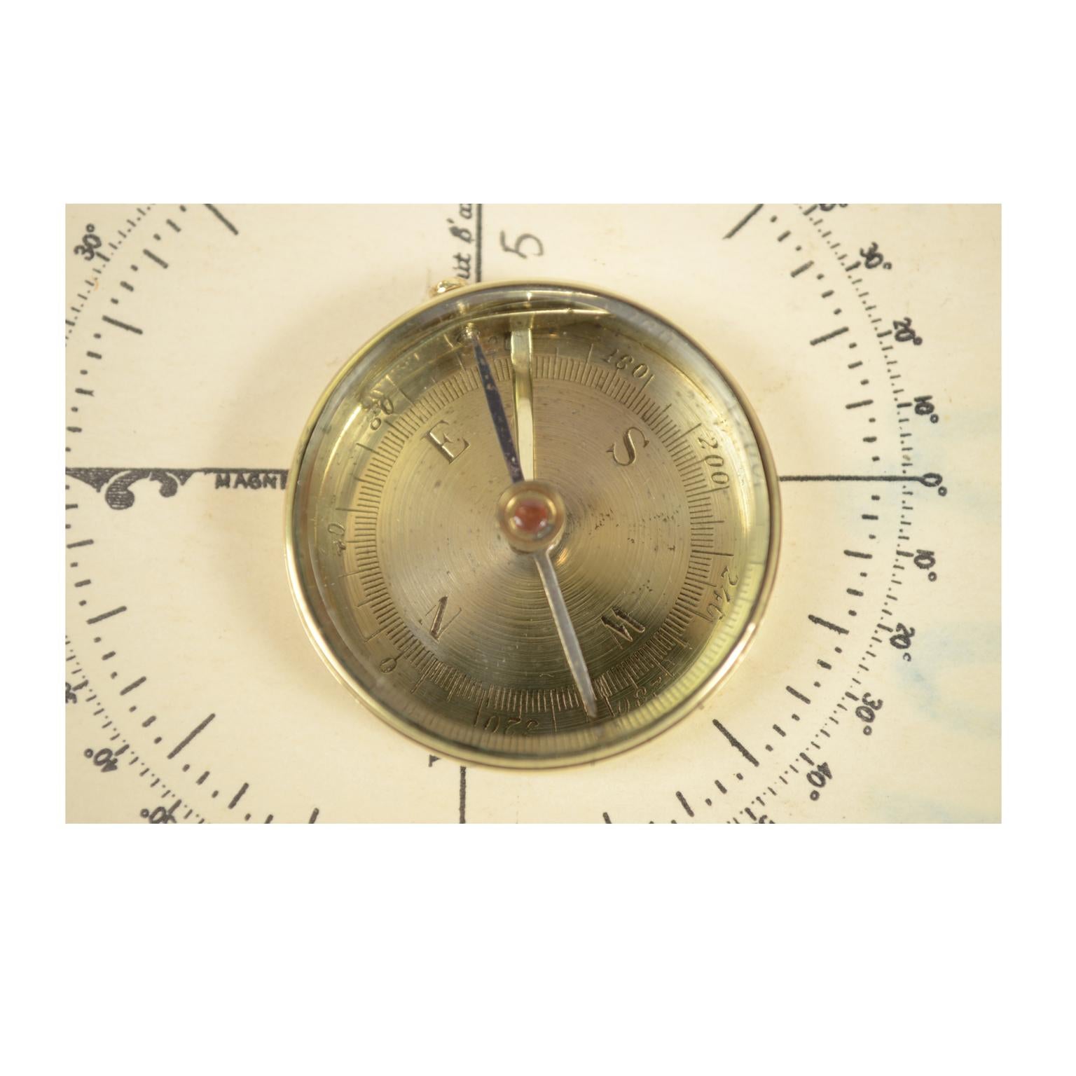 French Small Brass Travel Compass with Lid of the Early 1900s