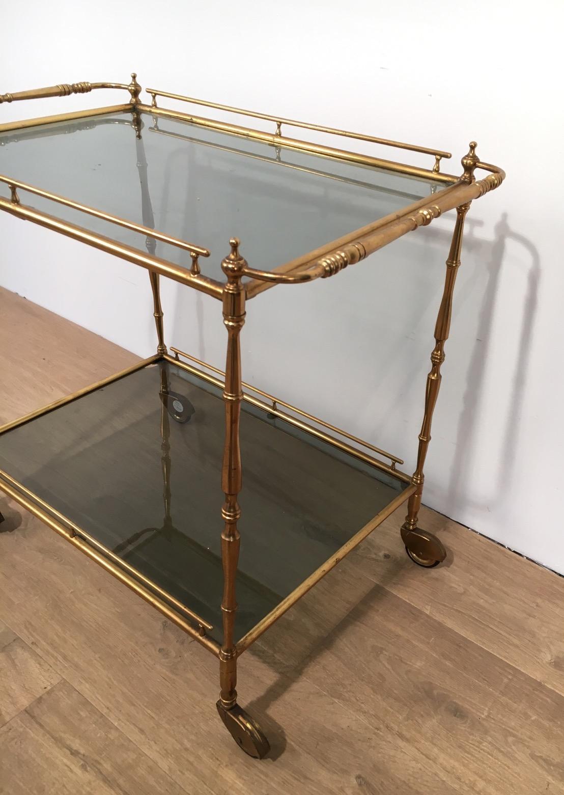 Neoclassical Small Brass Trolley with Tainted Glass, circa 1940 For Sale