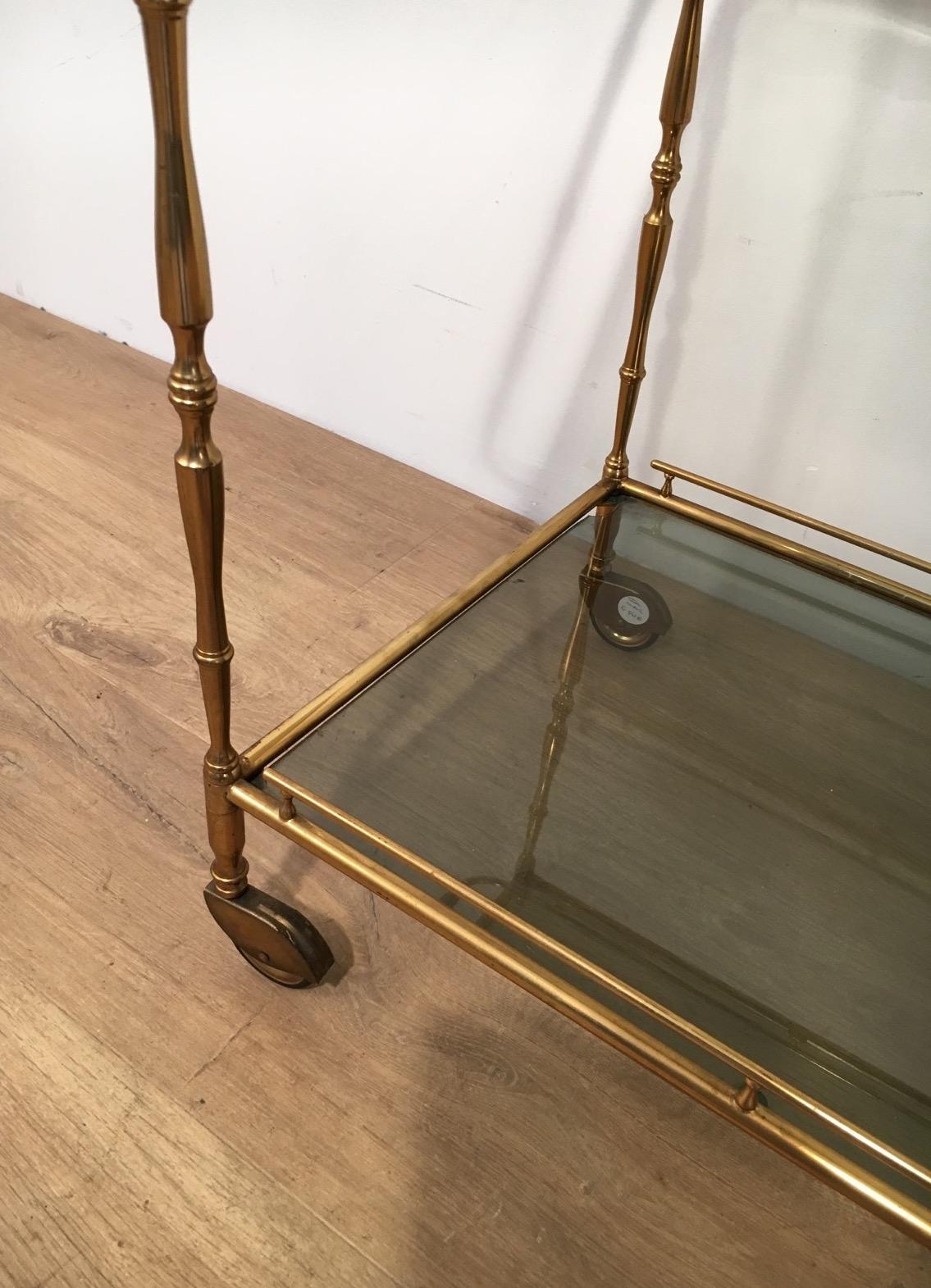 Small Brass Trolley with Tainted Glass, circa 1940 In Good Condition For Sale In Marcq-en-Barœul, Hauts-de-France