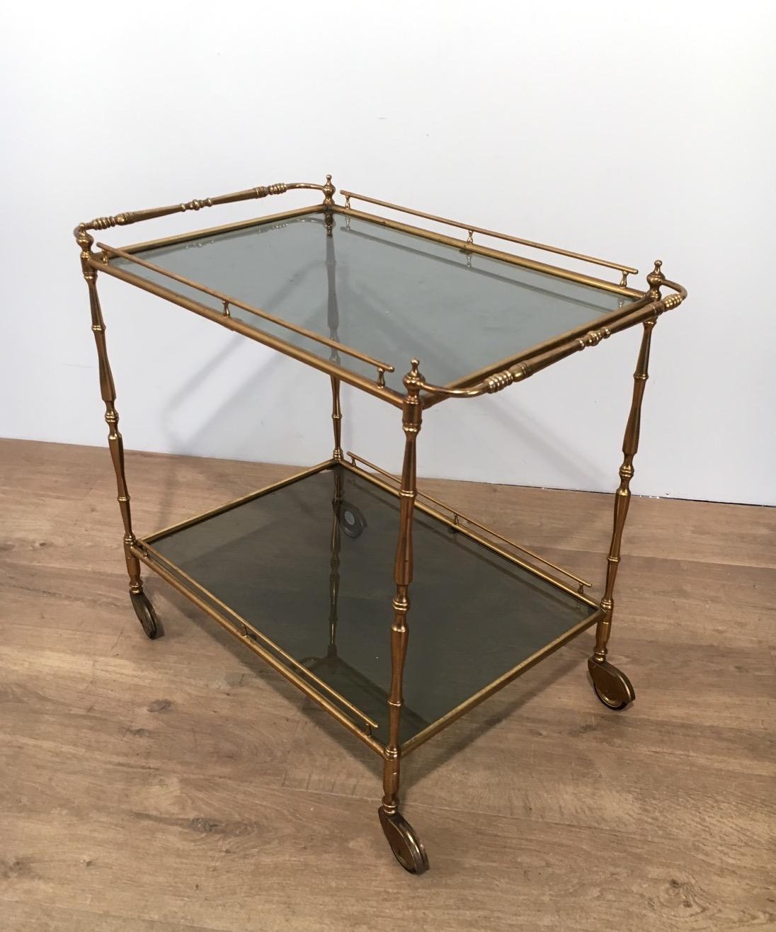Mid-20th Century Small Brass Trolley with Tainted Glass, circa 1940 For Sale