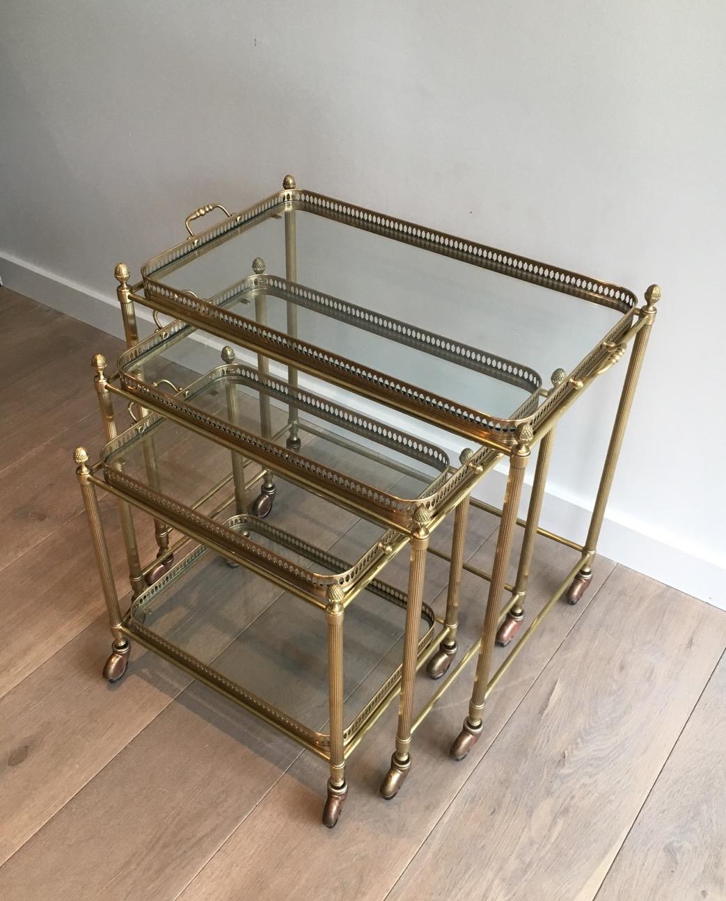 Small Brass Trolley with Tainted Glass, circa 1940 For Sale 1