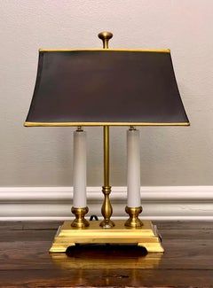 Small Brass Twin Candle Bouillotte Style Lamp with Black Parchment Shade