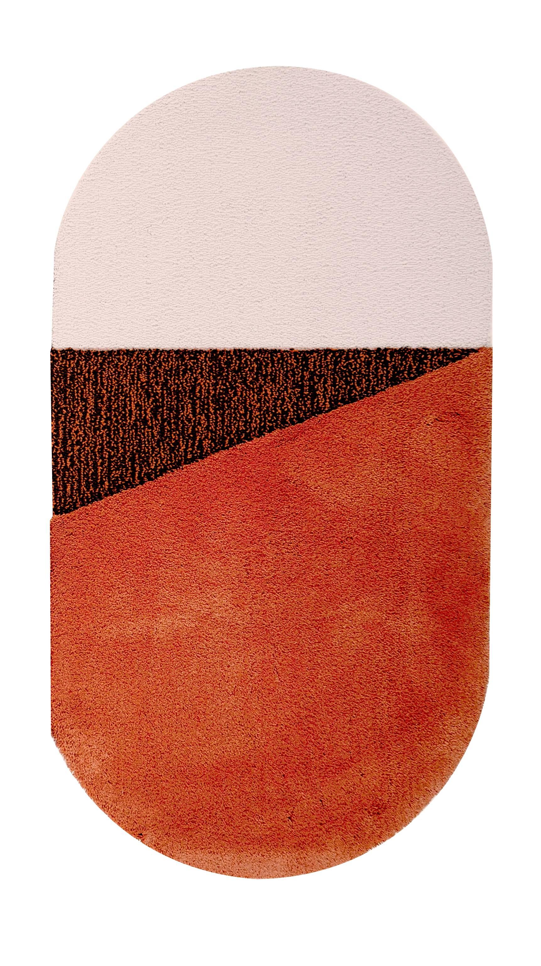 Hand-Crafted Small Brick Brown Oci Rug Triptych by Seraina Lareida For Sale
