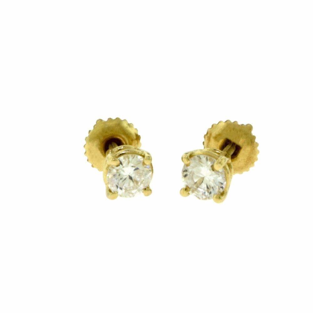 Women's or Men's Small Brilliant Diamond in 18 Karat Yellow Gold Studs Earrings