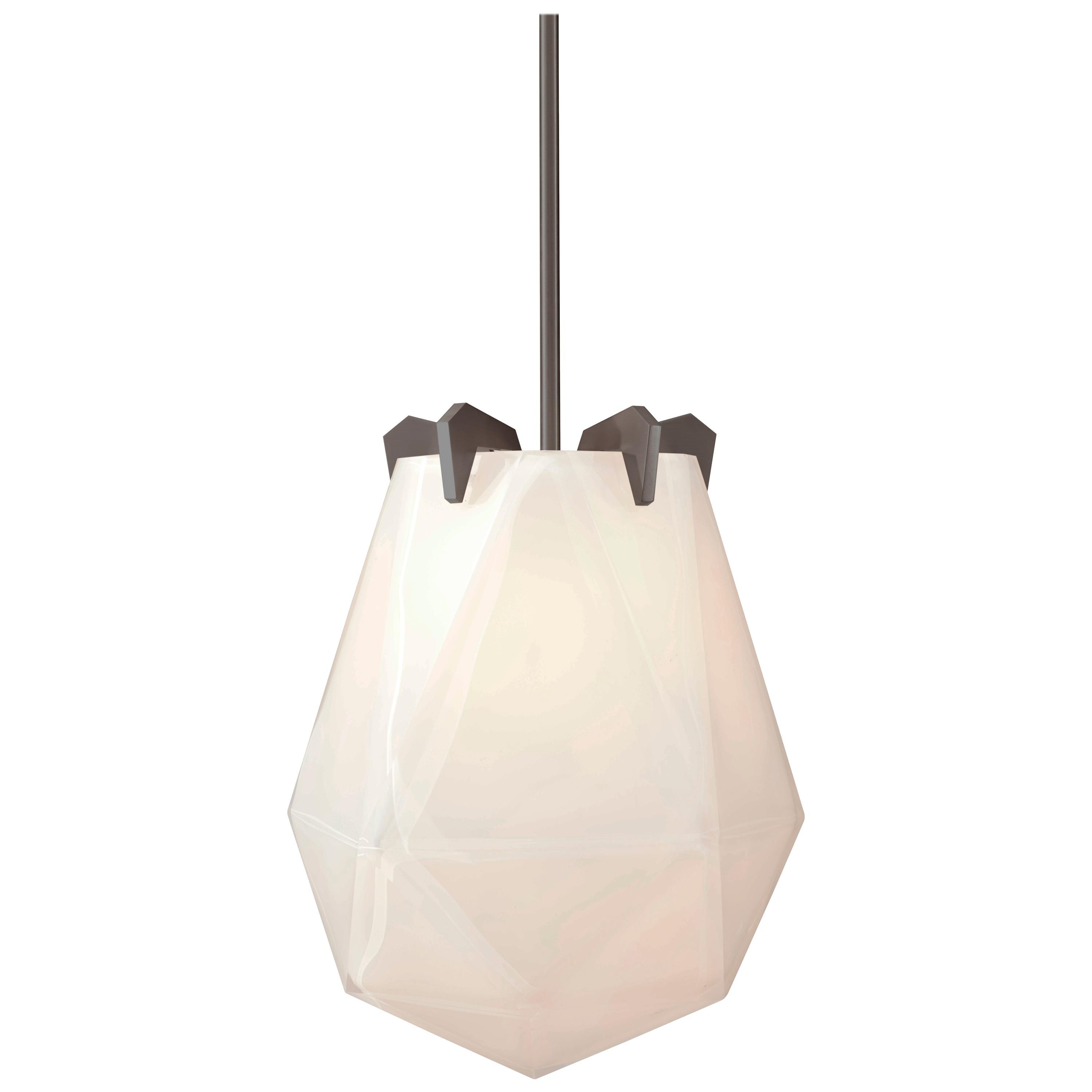 Black (Black Steel) Small Briolette Pendant in Albaster White Glass Finish by Gabriel Scott