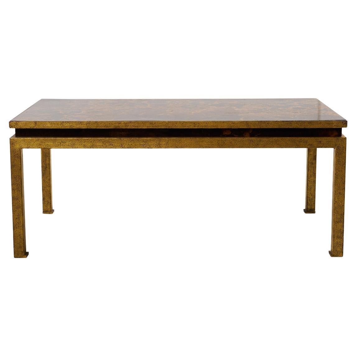 Small Bronze and Eglomisé Coffee Table, circa 1950 For Sale