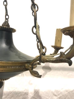 Small Bronze and Enamelled Empire Chandelier with Swan Heads