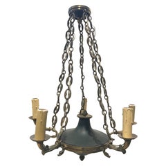 Small Bronze and Enamelled Empire Chandelier with Swan Heads