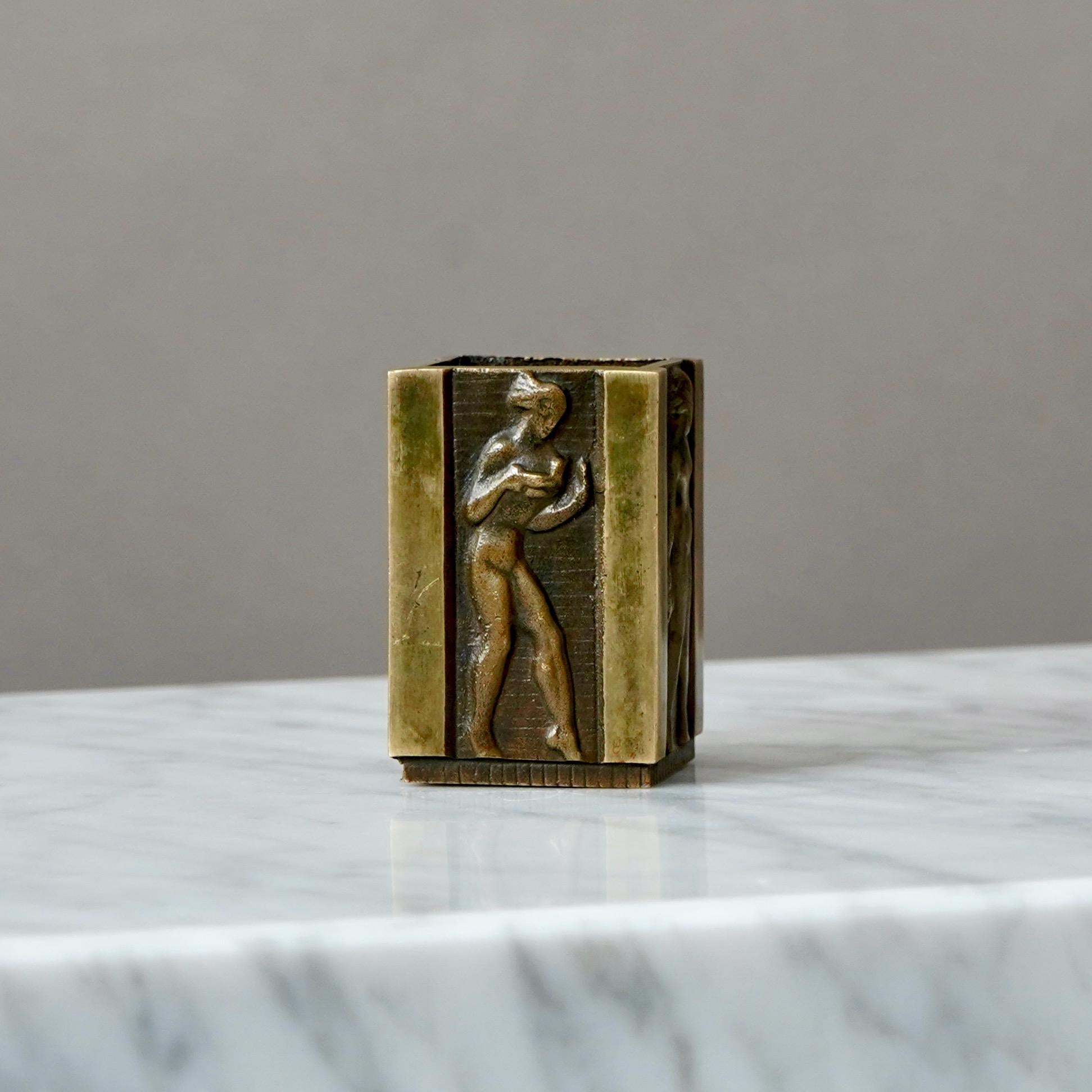 Svedese Piccolo portapenne in bronzo Art Deco di GAB Guldsmedsaktiebolaget, Svezia anni '30 in vendita