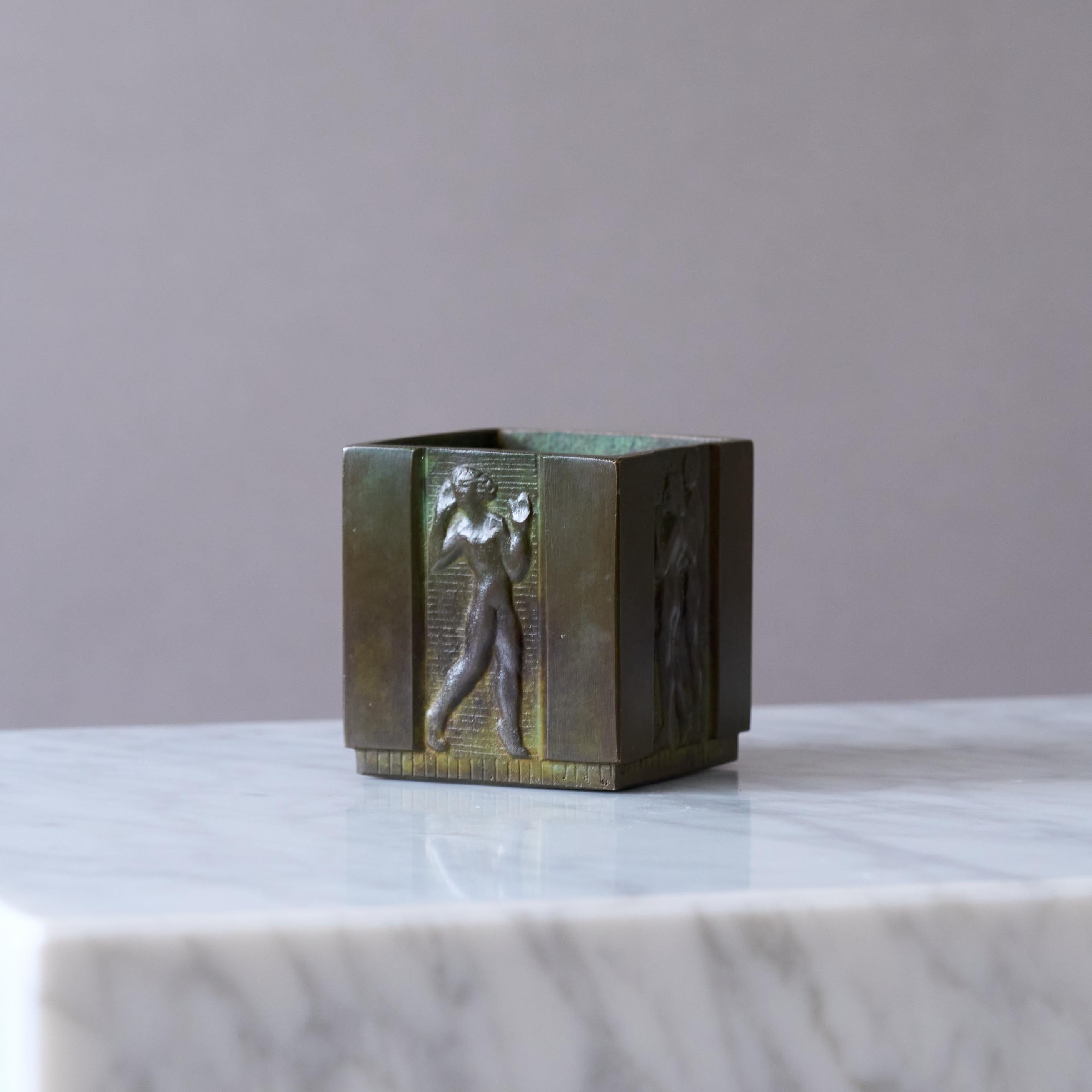 Svedese Piccolo portapenne in bronzo Art Deco di GAB Guldsmedsaktiebolaget, Svezia anni '30 in vendita